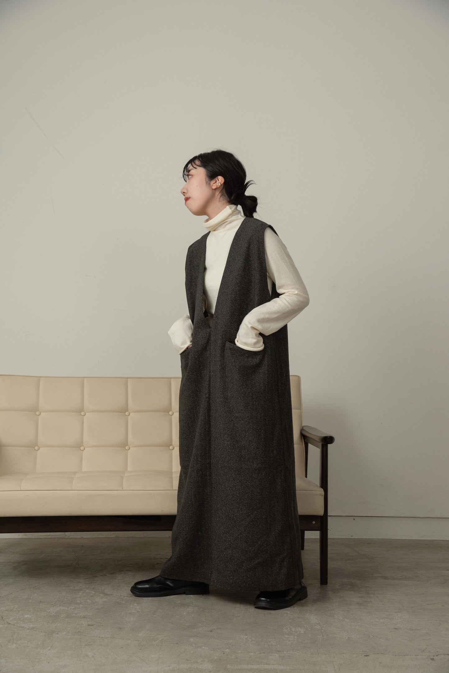 front pocket tweed long vest