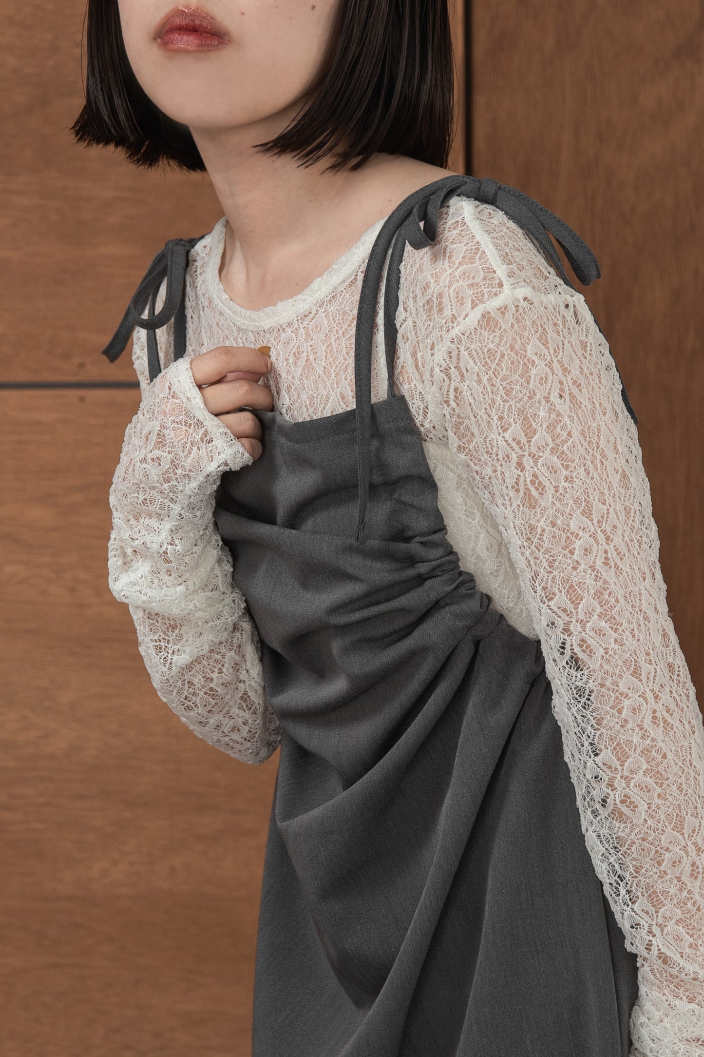 lace 2way shirring tops