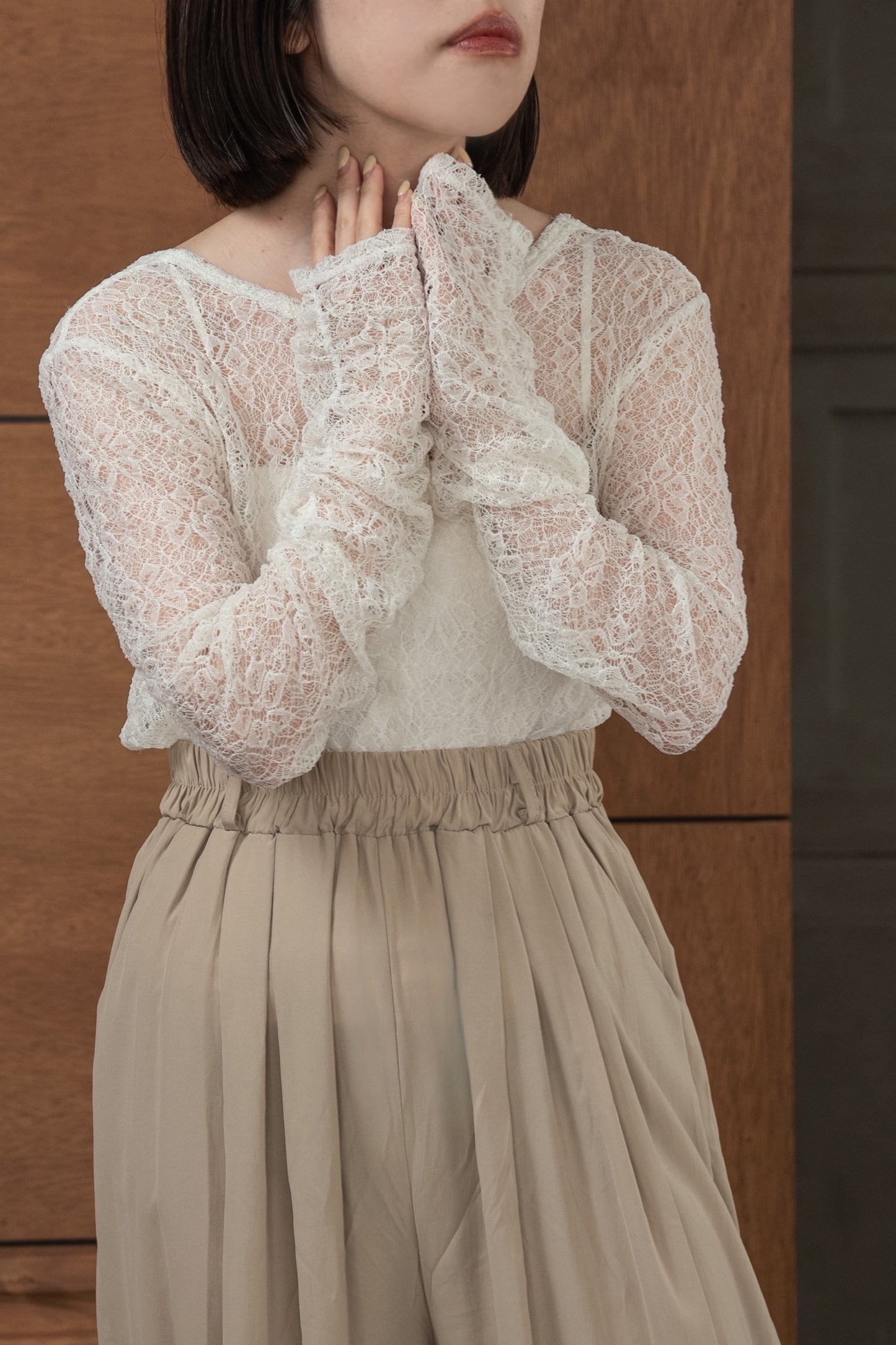 lace 2way shirring tops