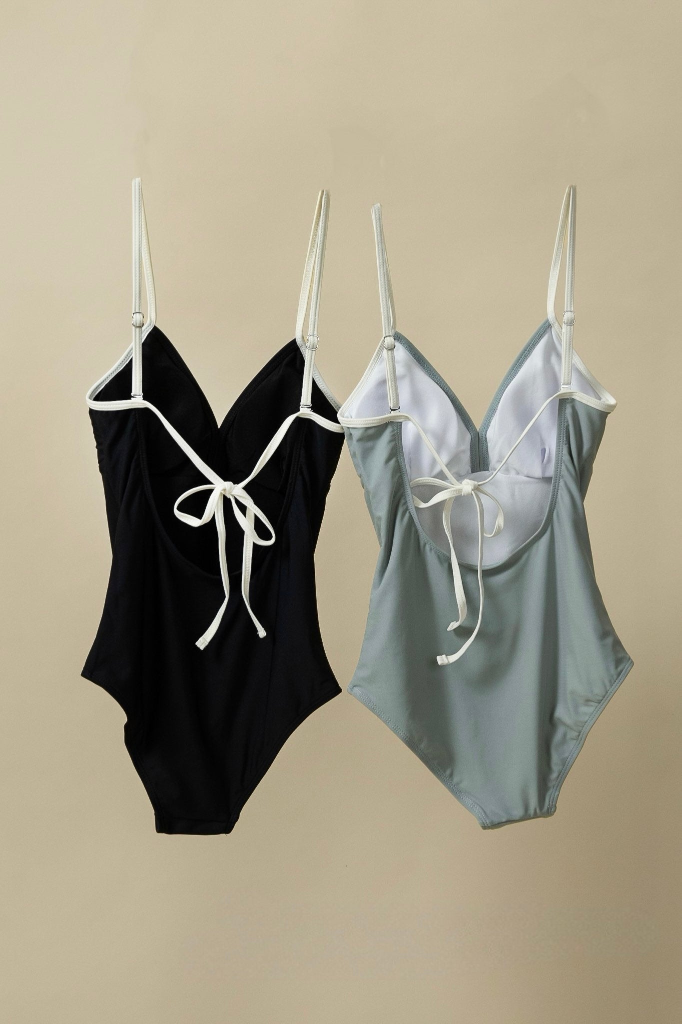 bi color v back open swimwear