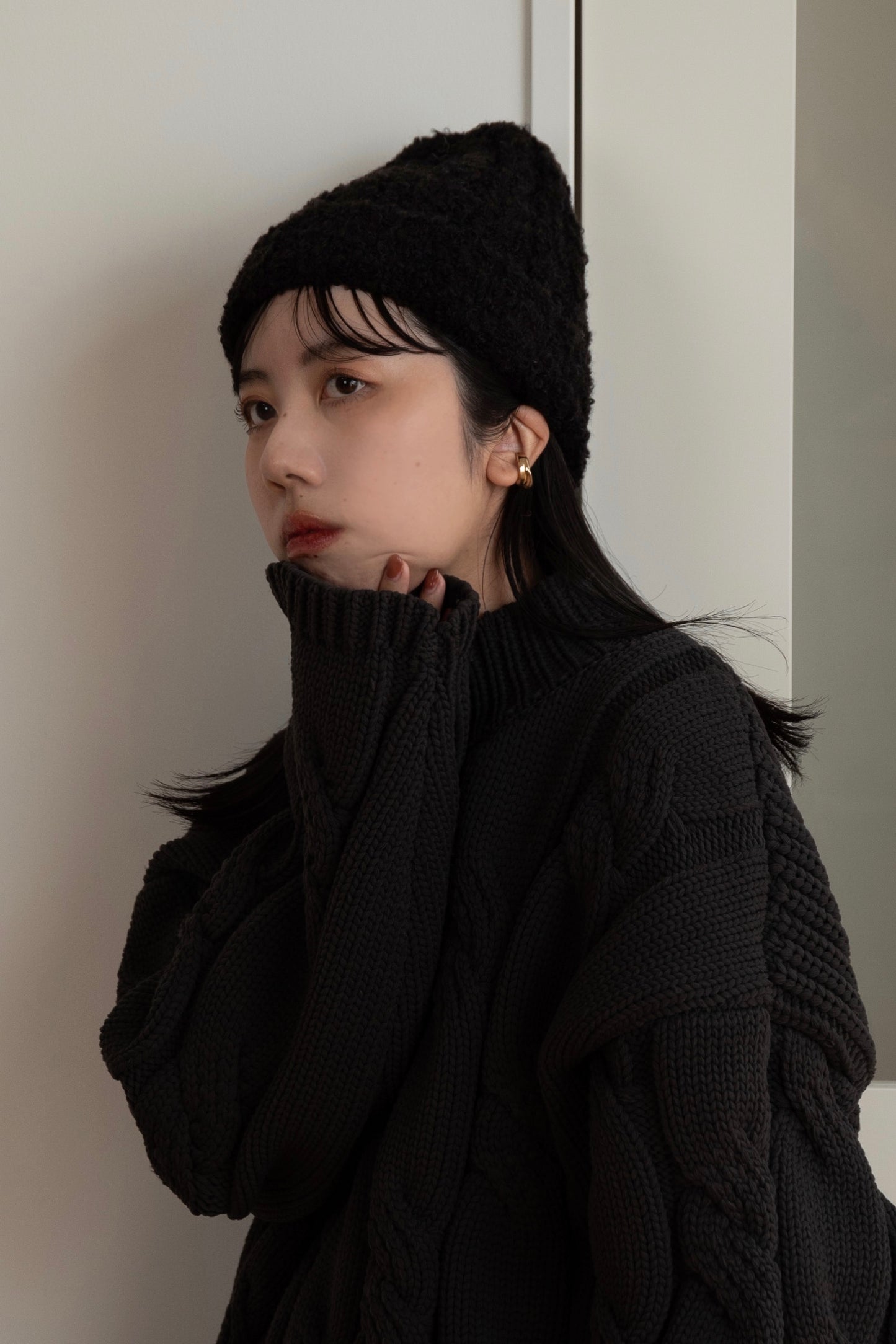 fluffy knit cap