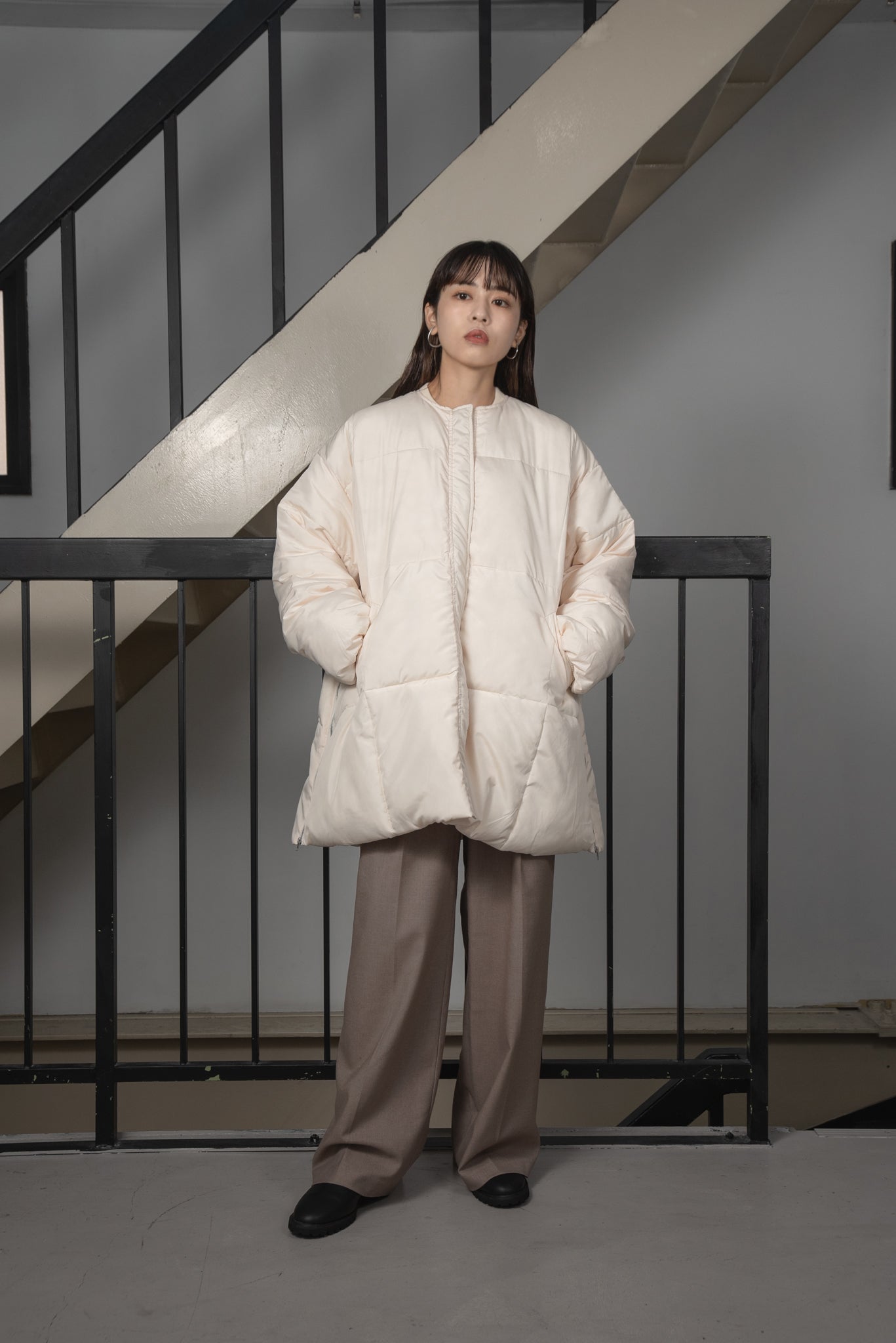 fiber down no collar blouson