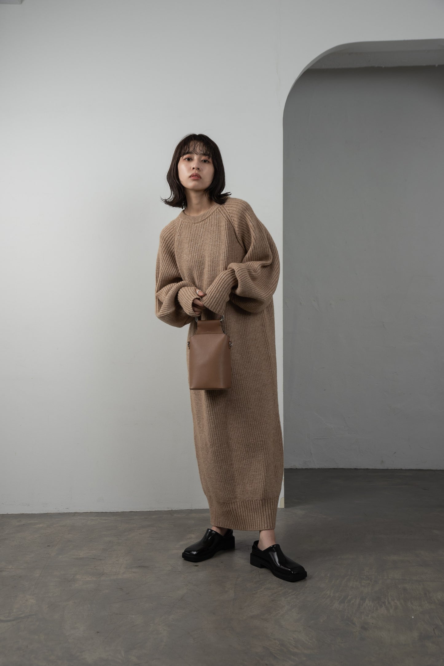 volume sleeve rib knit op