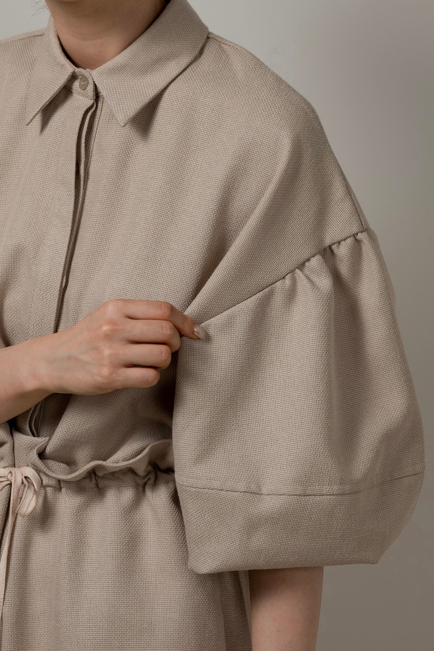 volume sleeve waist gather combinaison