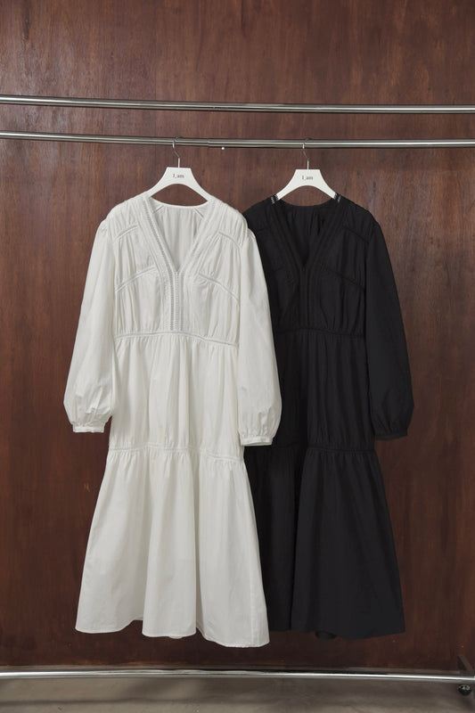 v neck lace tiered dress