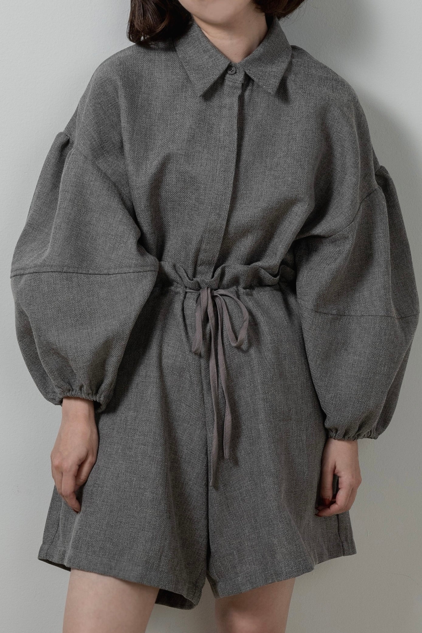 volume sleeve waist gather combinaison