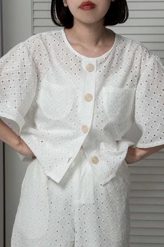 embroidery puff sleeve jacket like tops