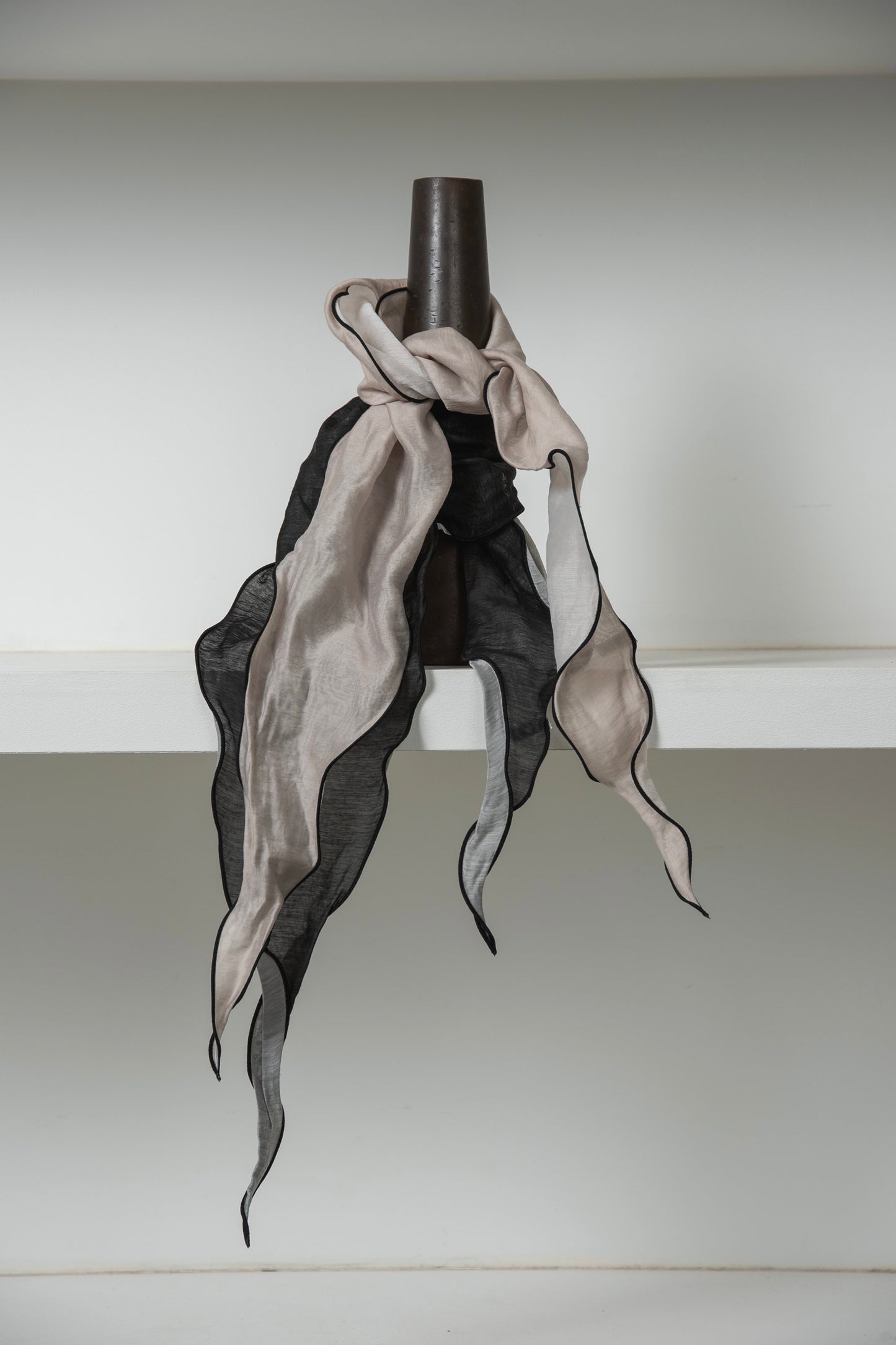 piping bicolor sheer scarf