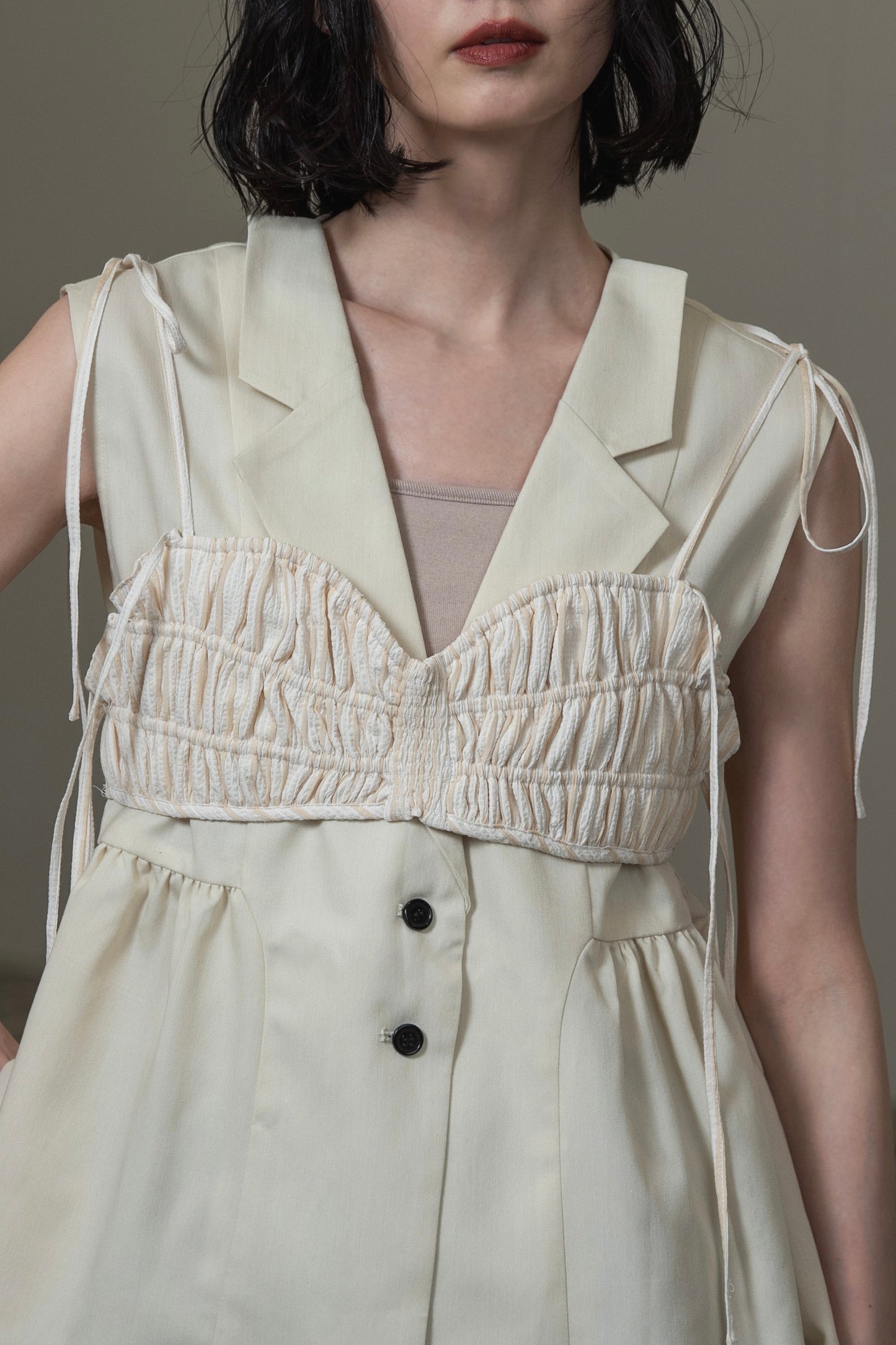 string ribbon gather stripe bustier