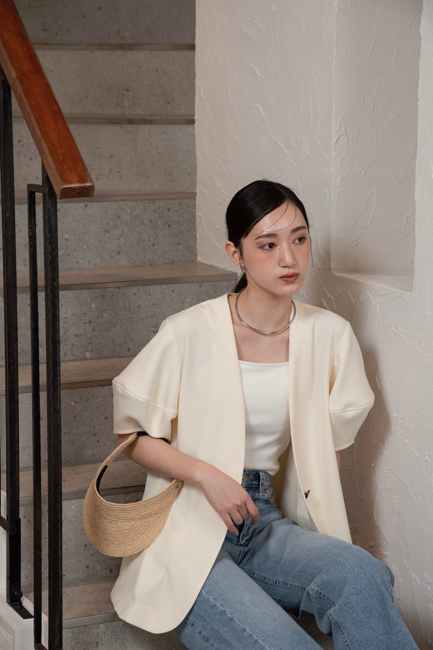 puff sleeve no collar jacket