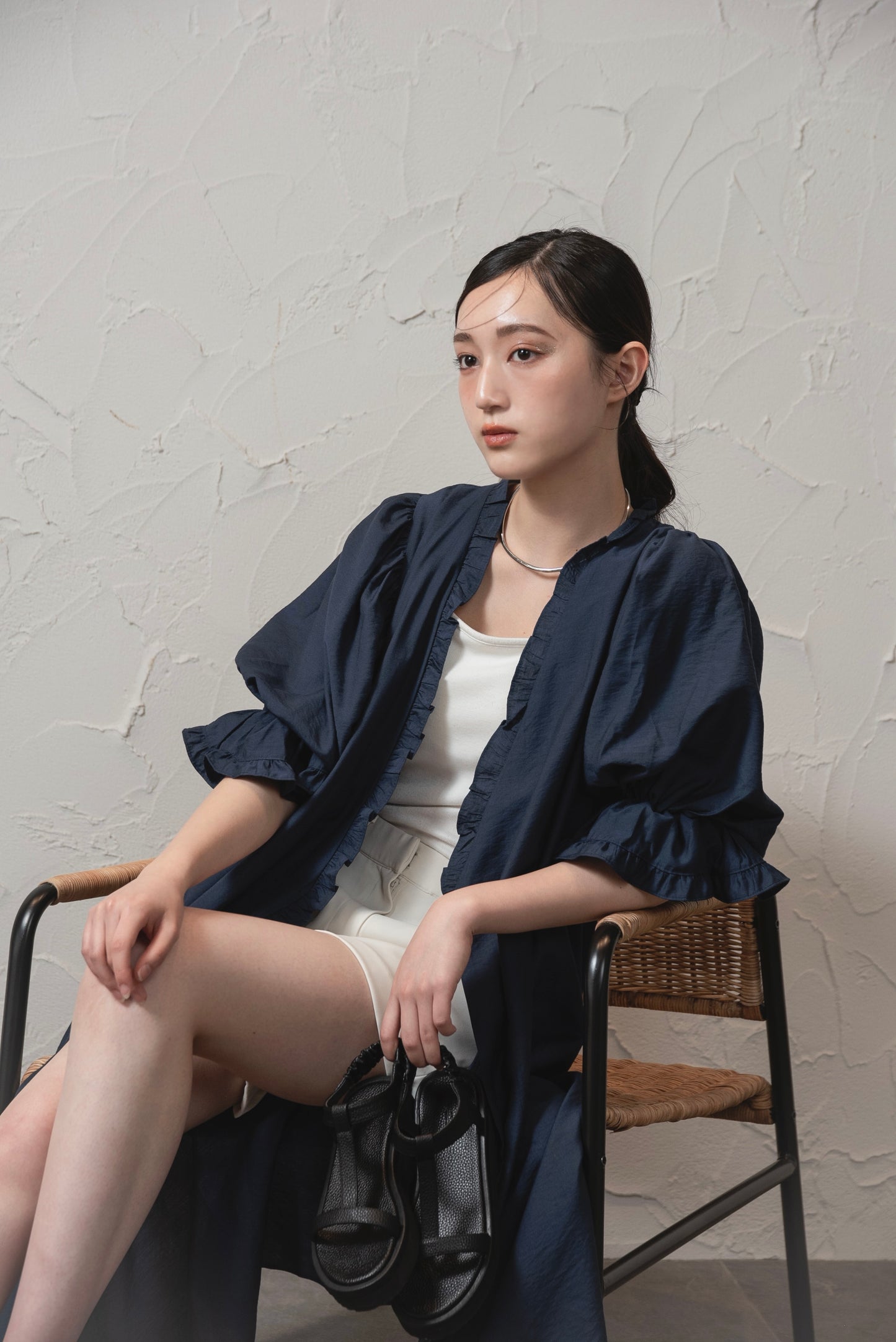 puff sleeve frill cotton like gown