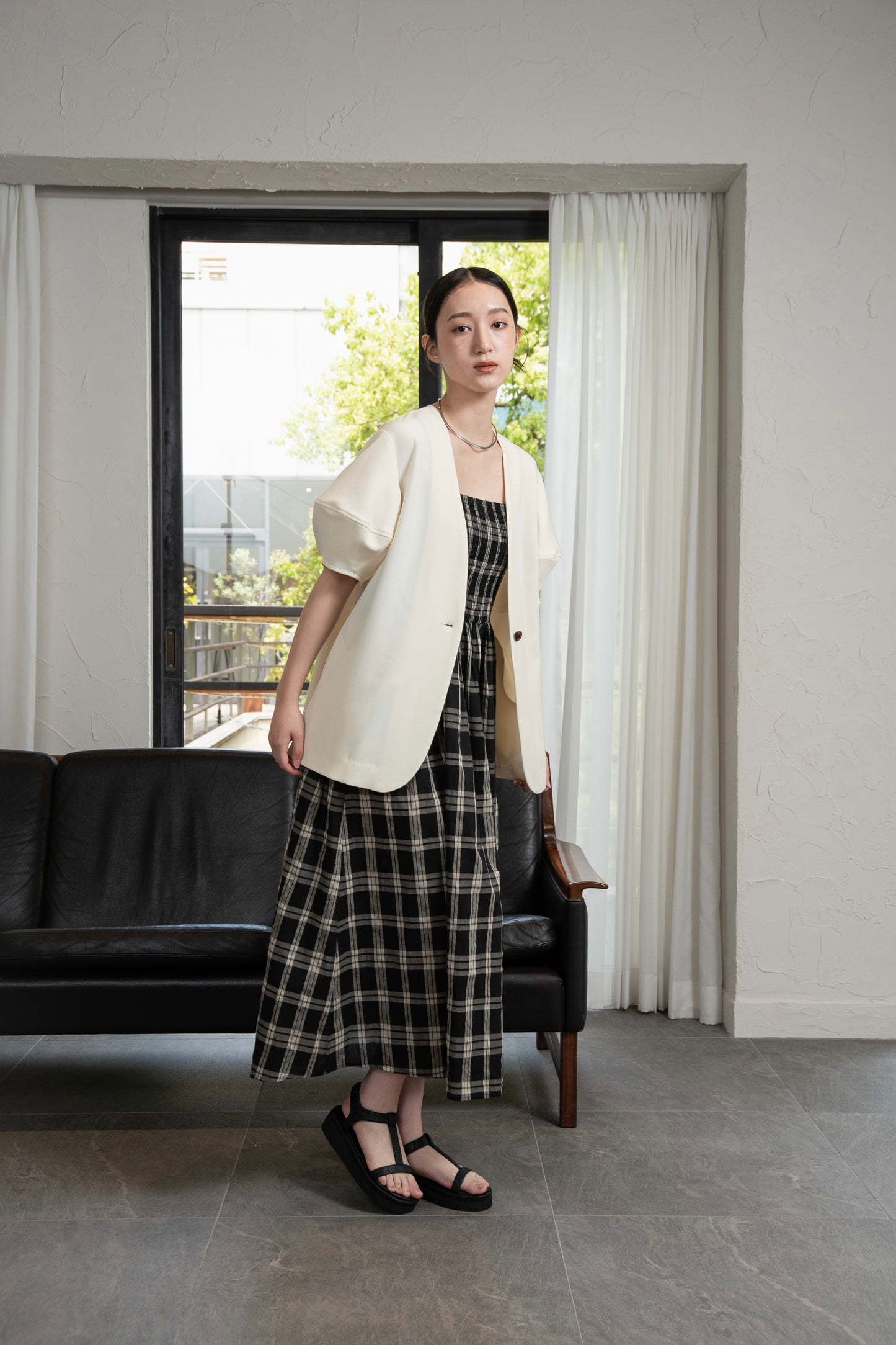 puff sleeve no collar jacket