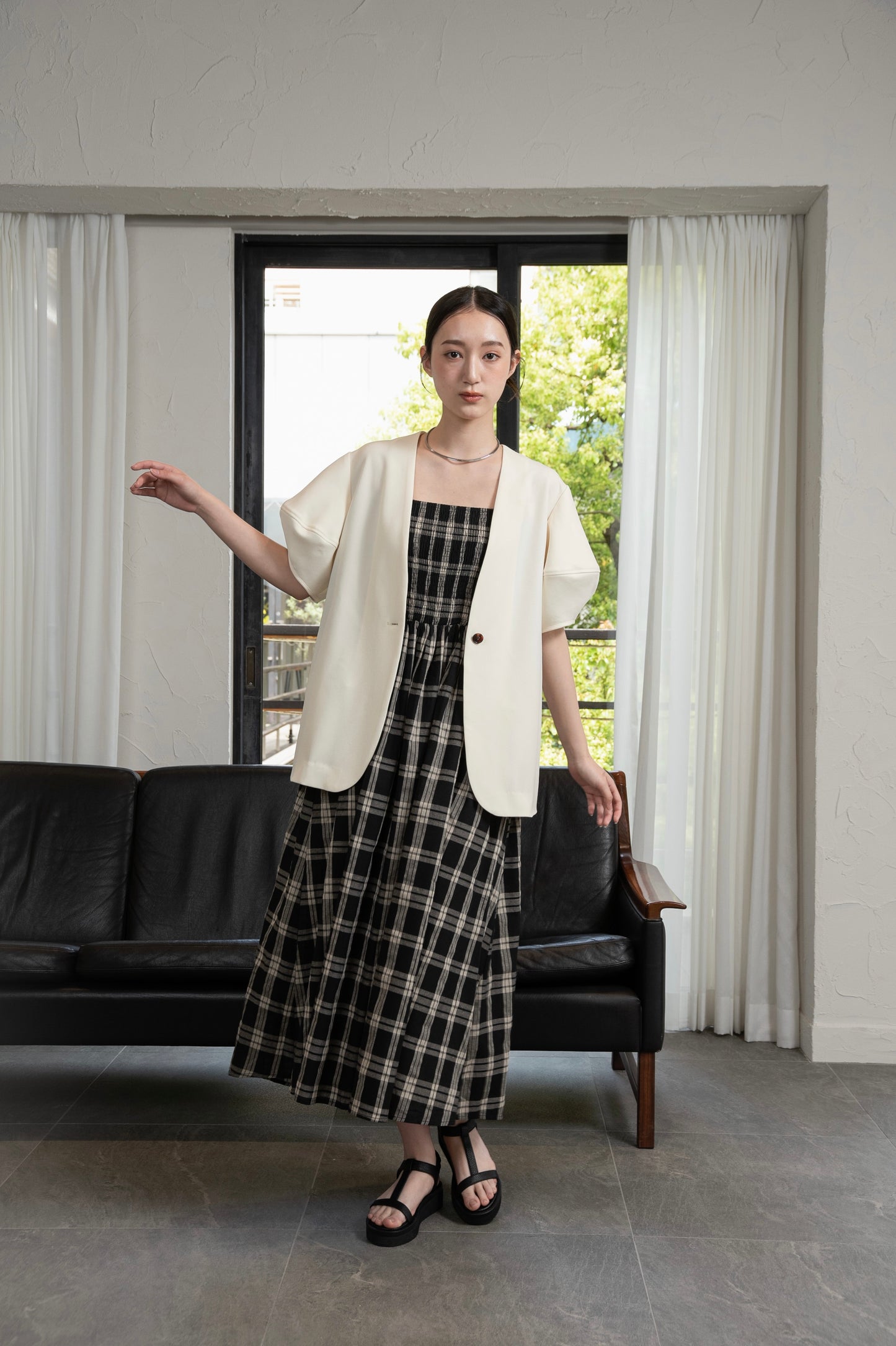puff sleeve no collar jacket