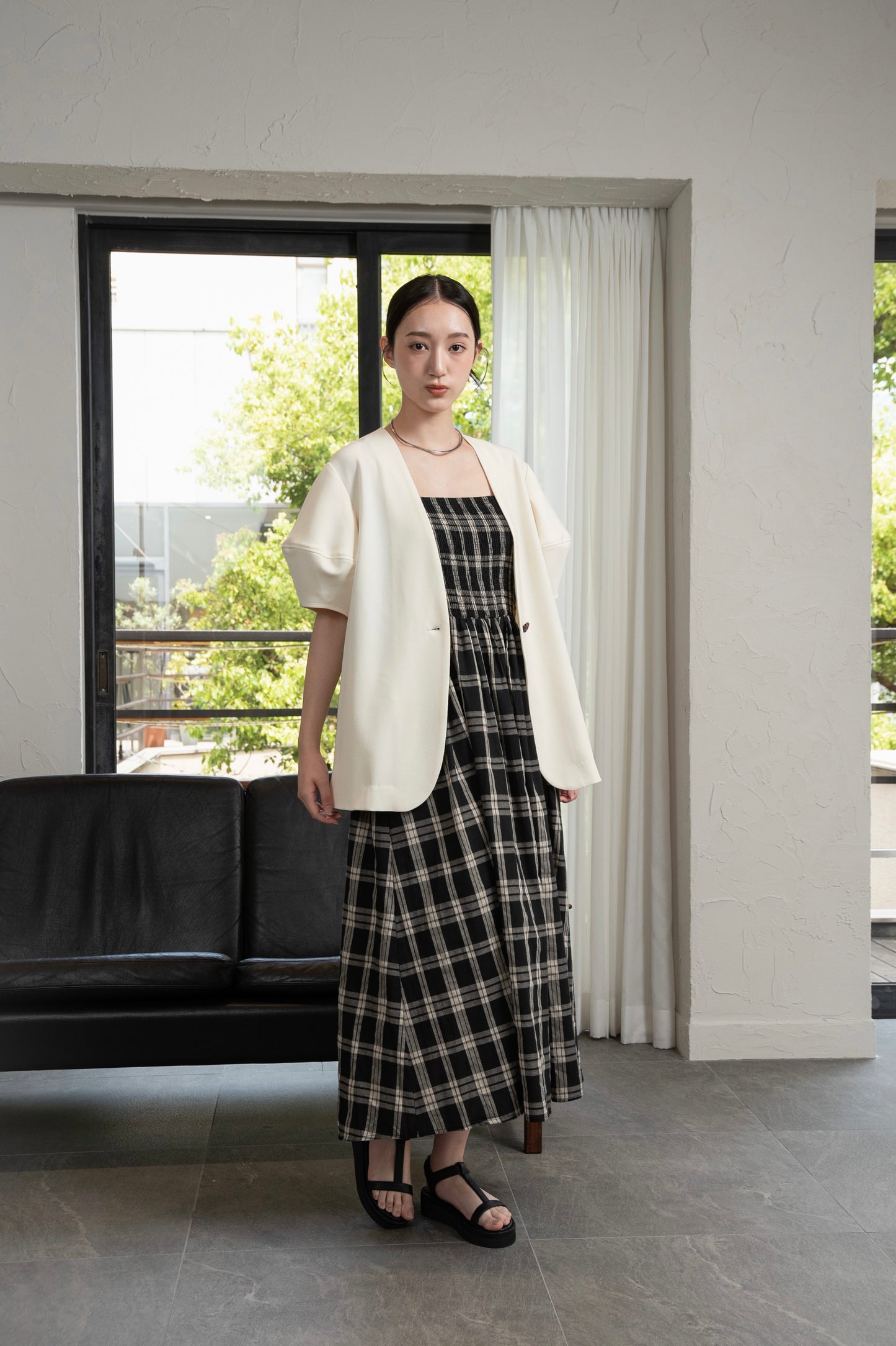 puff sleeve no collar jacket