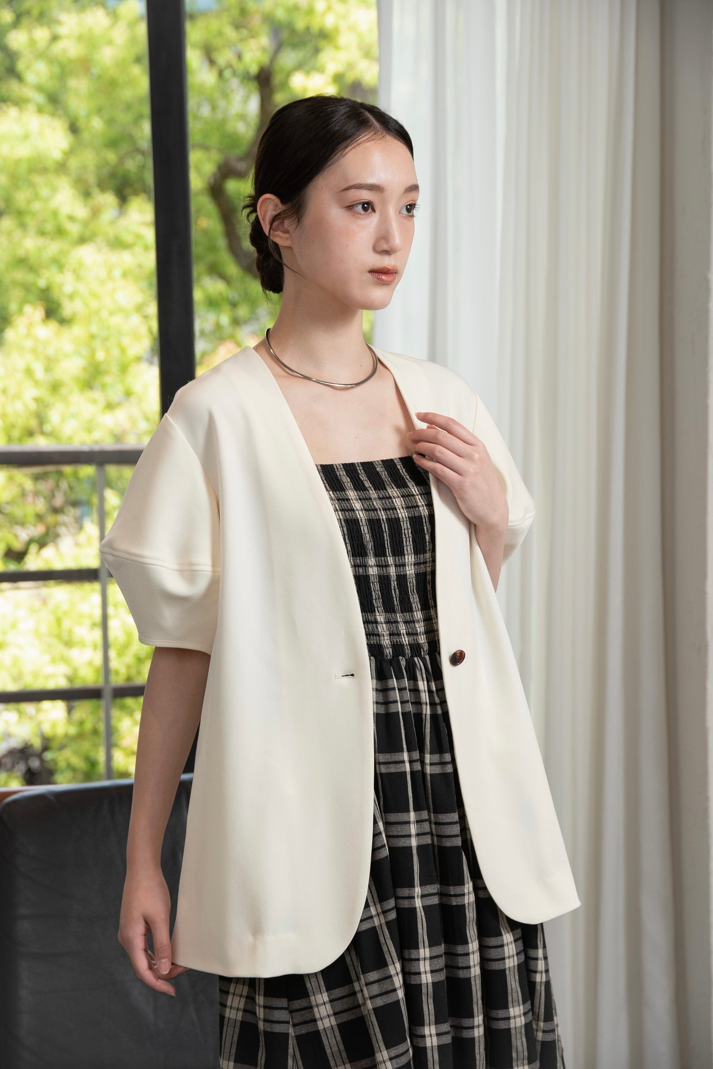 puff sleeve no collar jacket
