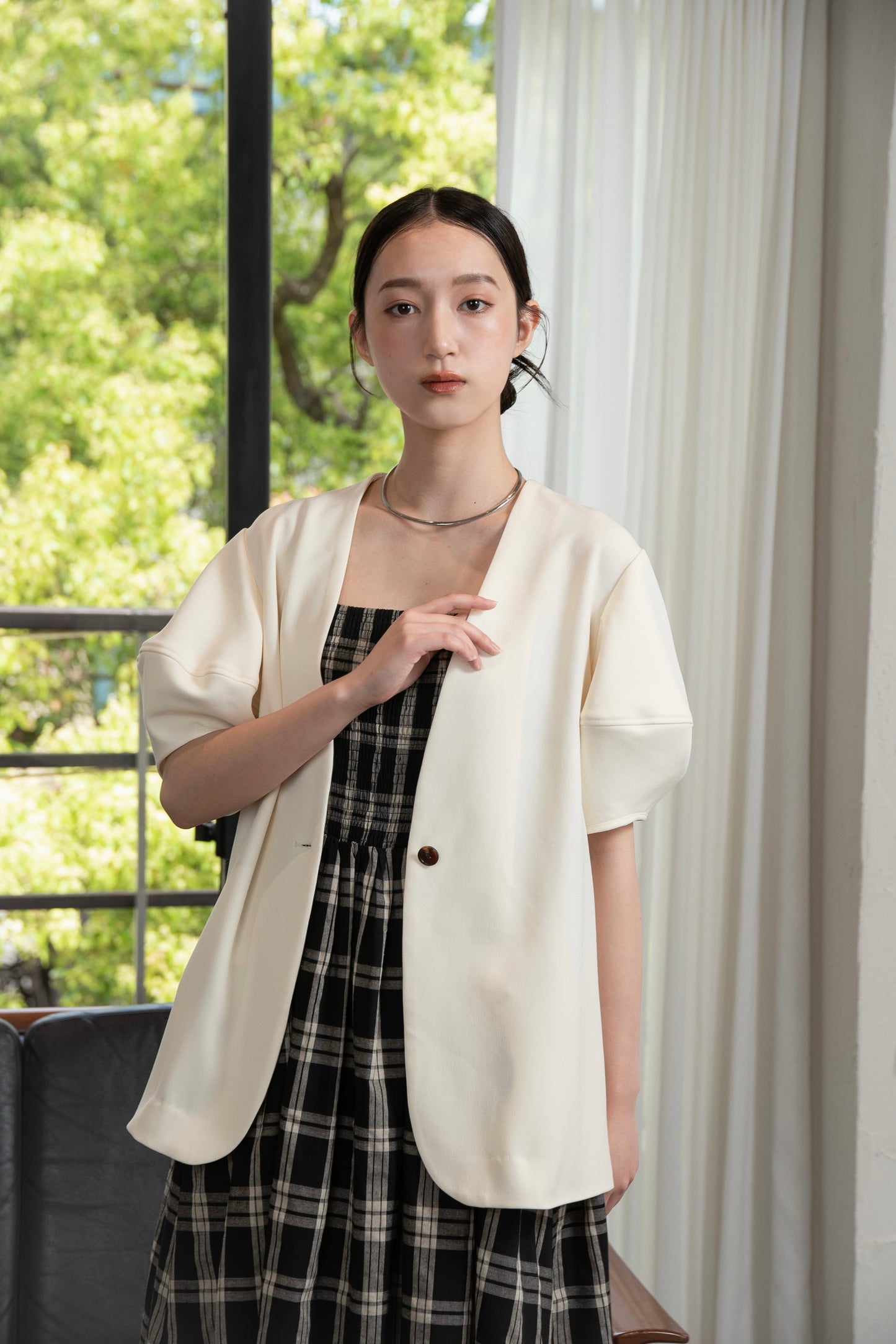 puff sleeve no collar jacket