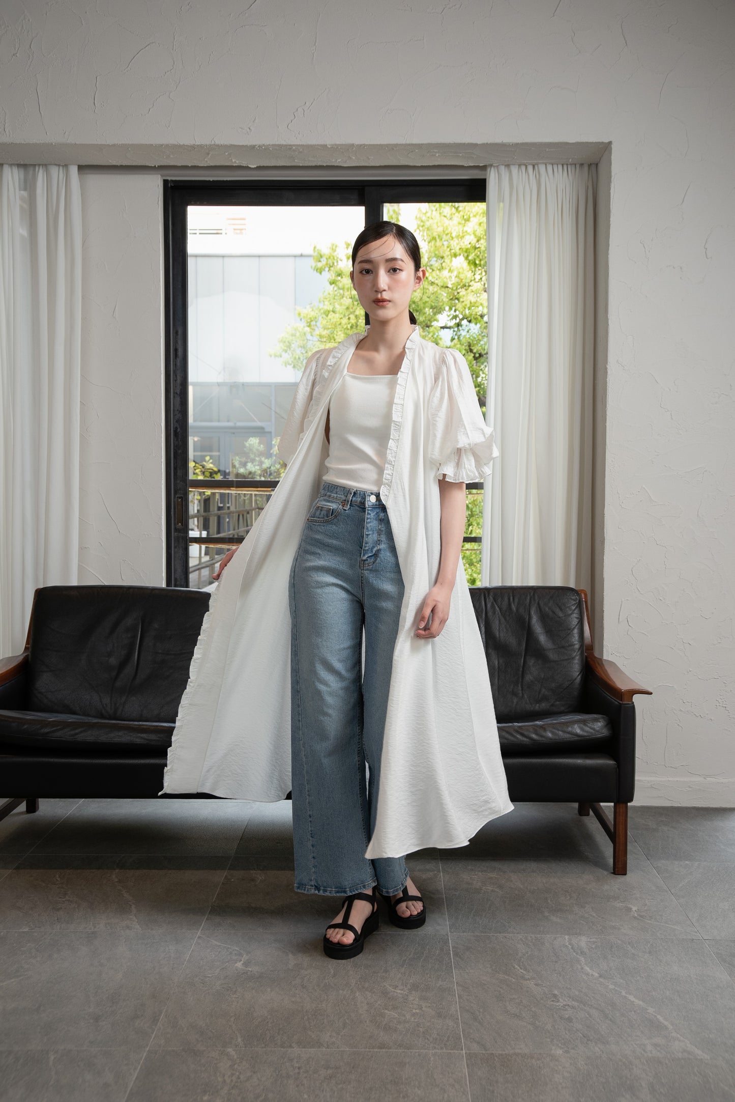 puff sleeve frill cotton like gown
