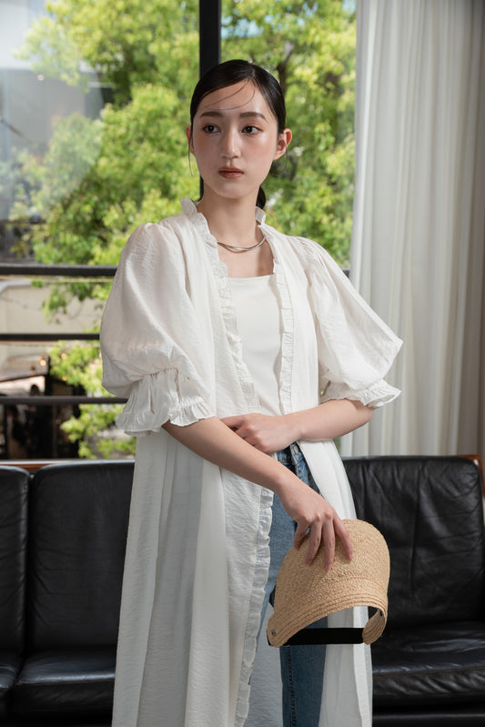 puff sleeve frill cotton like gown