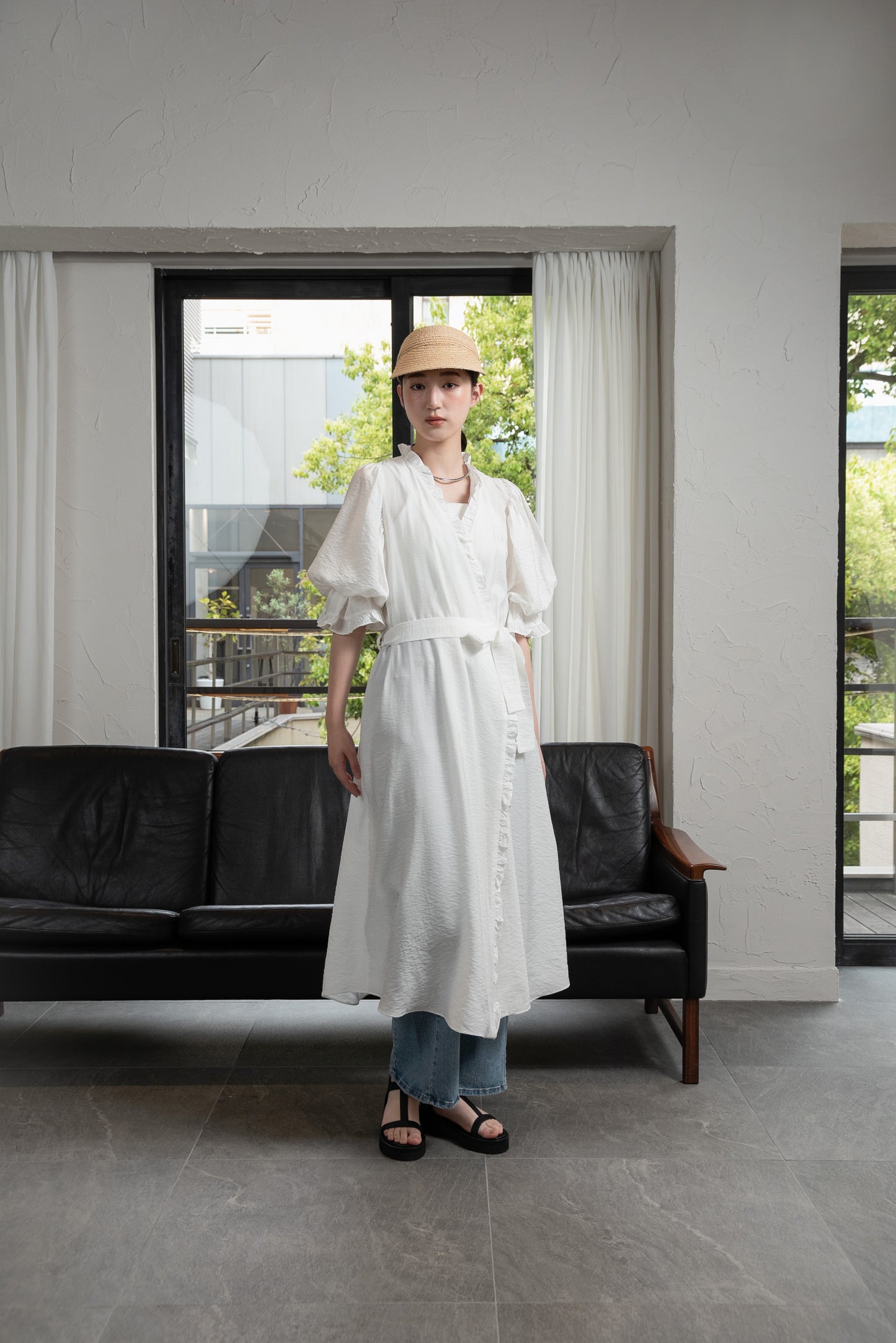 puff sleeve frill cotton like gown