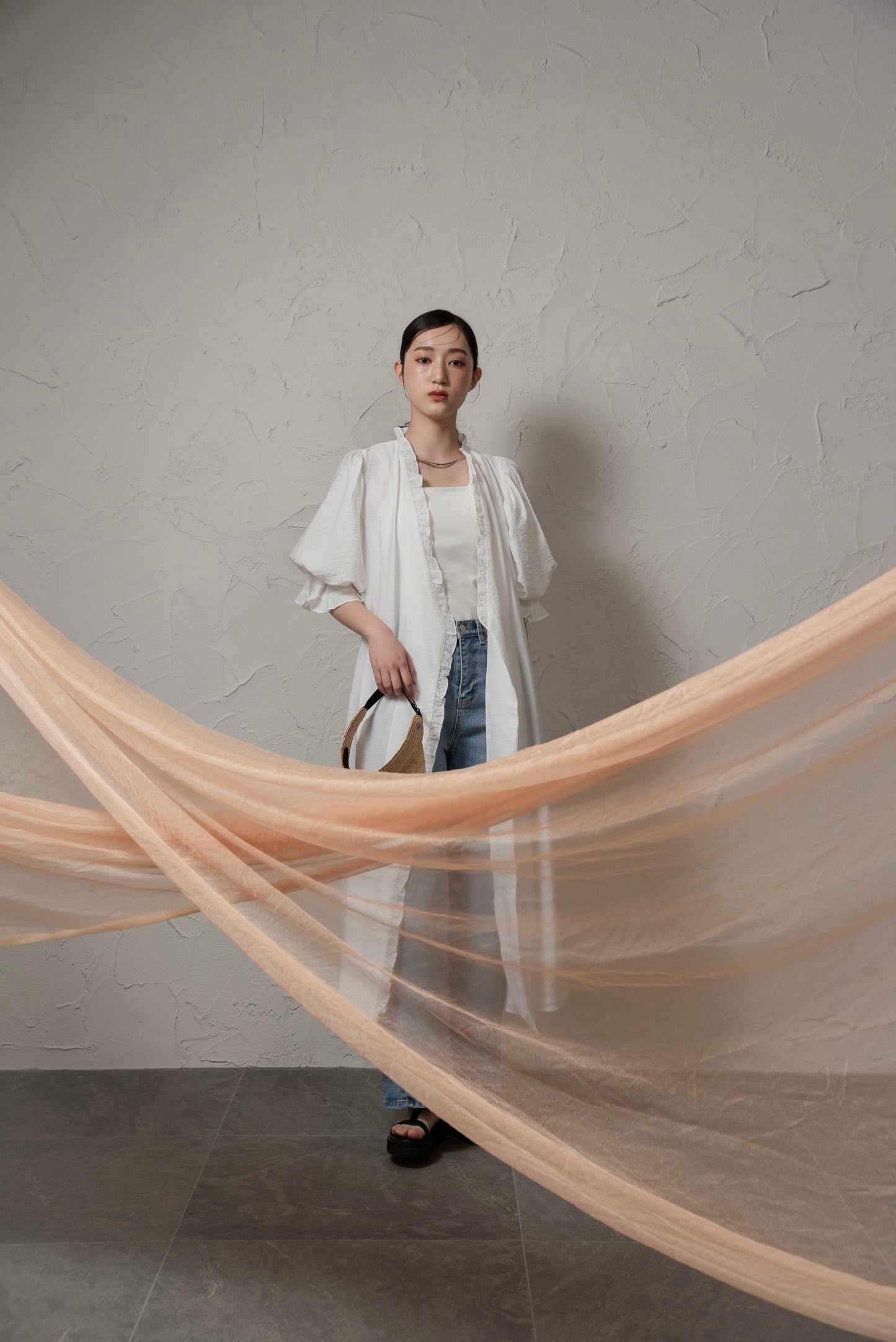 puff sleeve frill cotton like gown