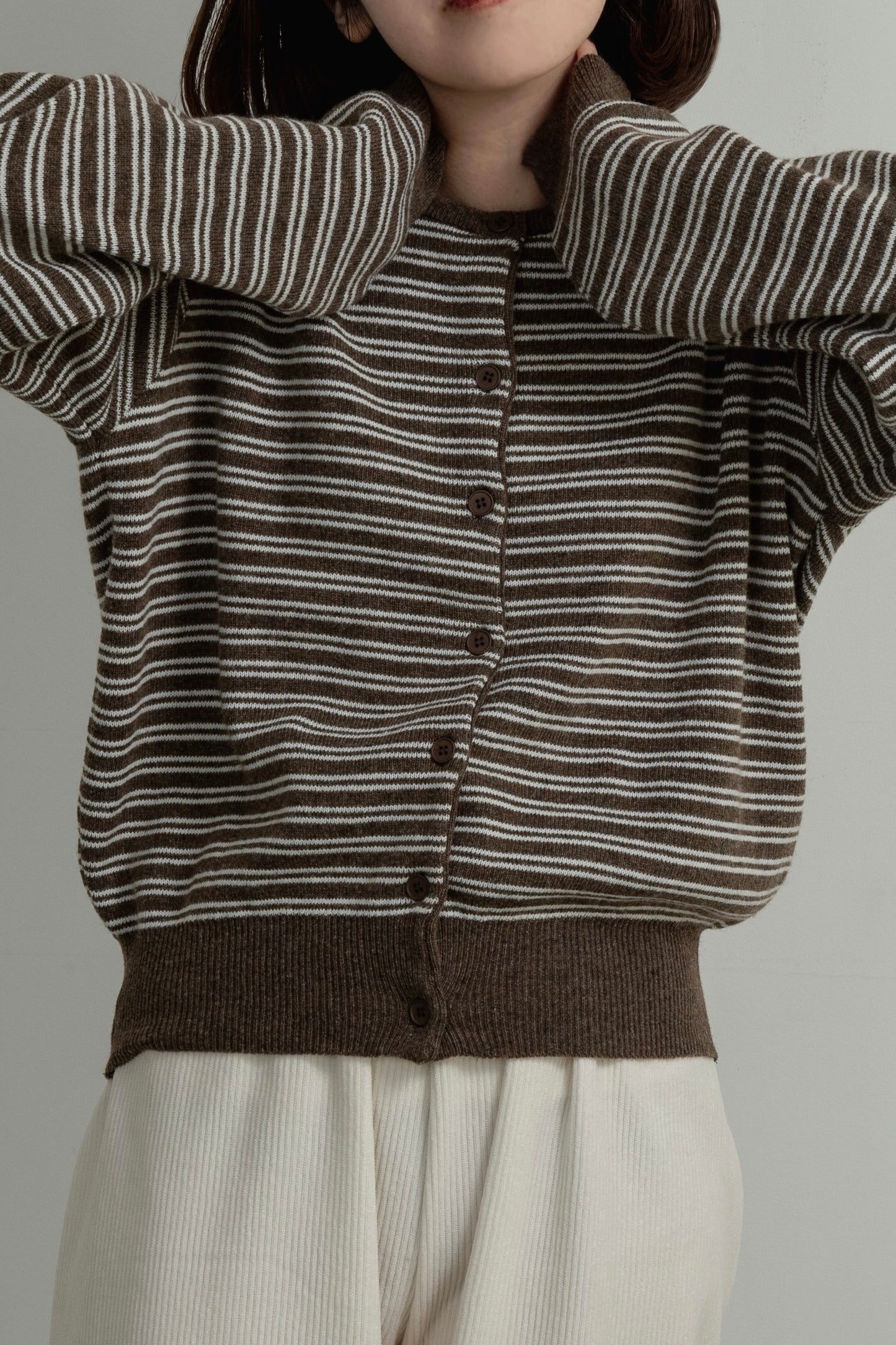 horizontal stripe crew neck cardigan
