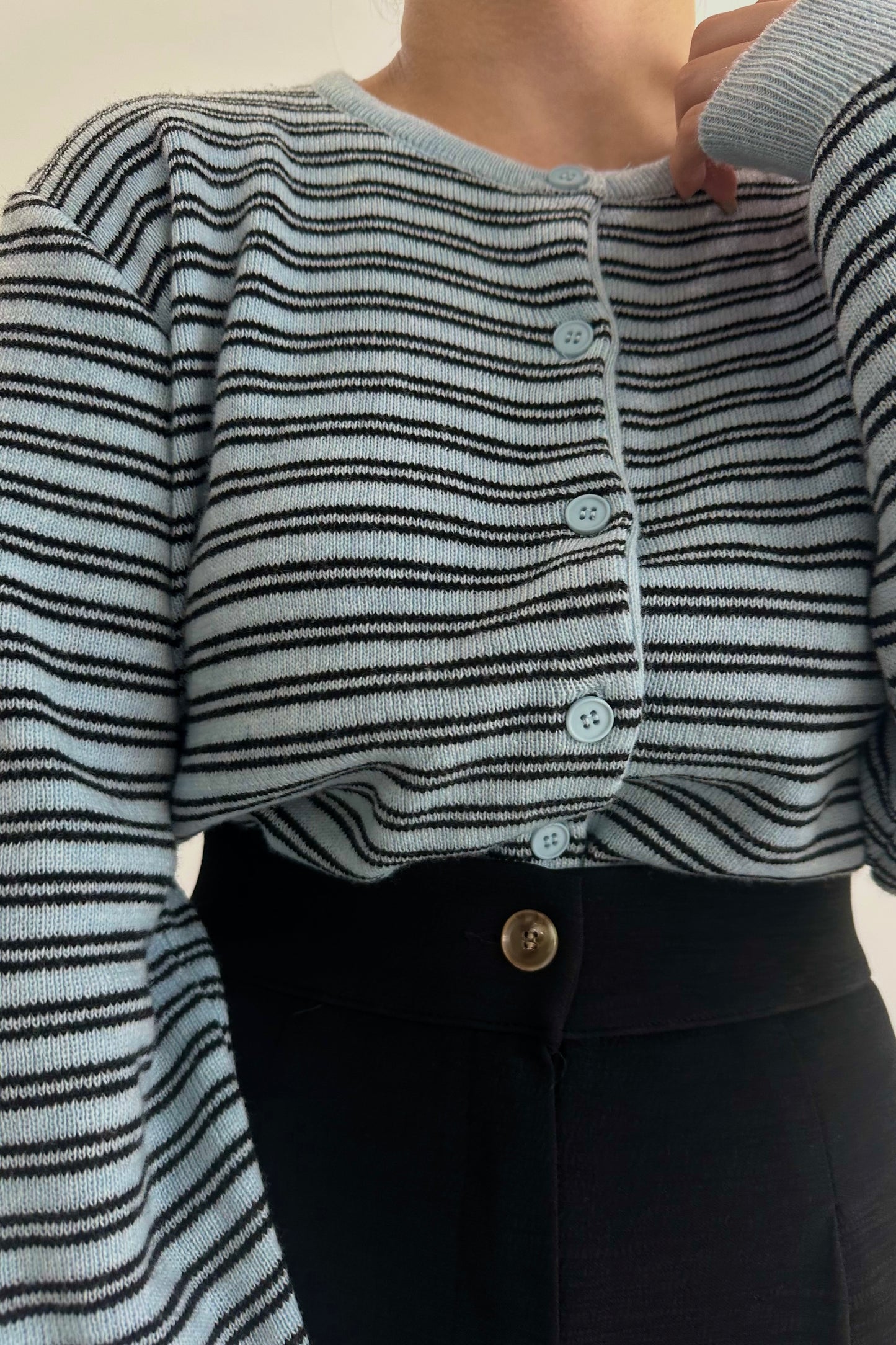 horizontal stripe crew neck cardigan