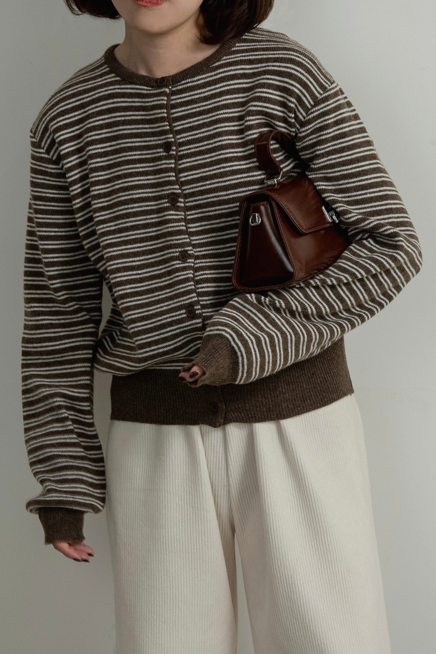 horizontal stripe crew neck cardigan