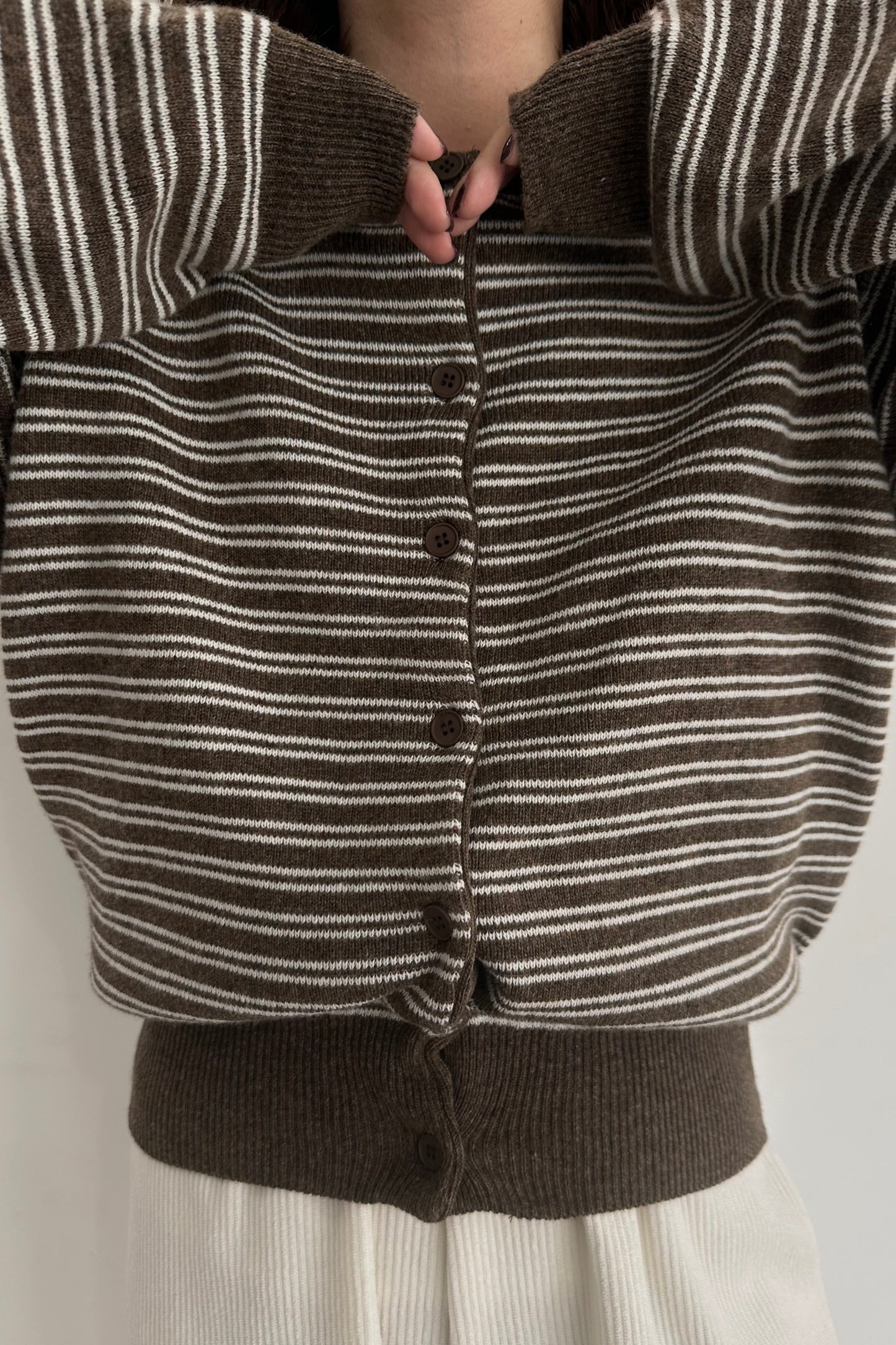horizontal stripe crew neck cardigan