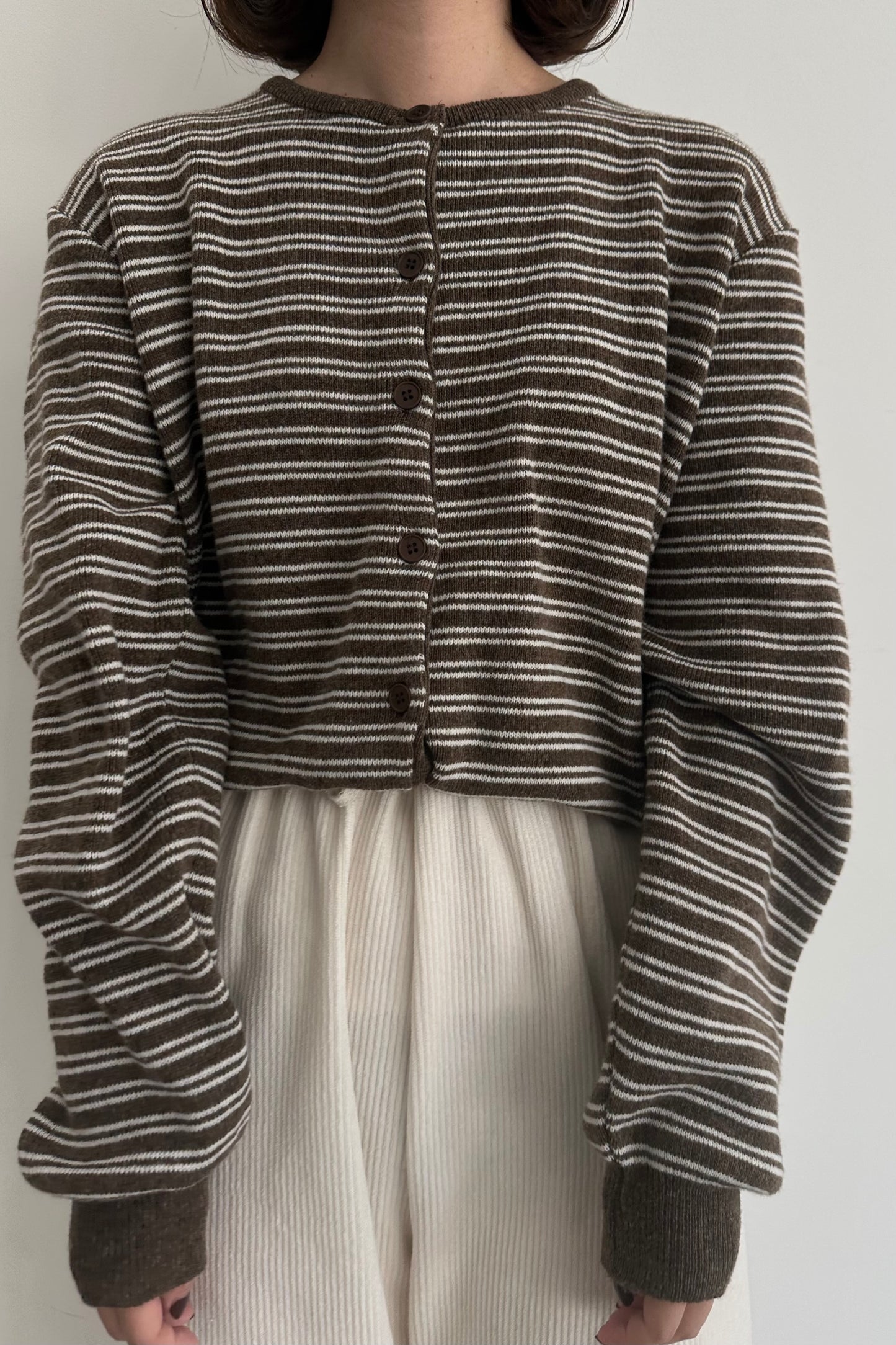 horizontal stripe crew neck cardigan