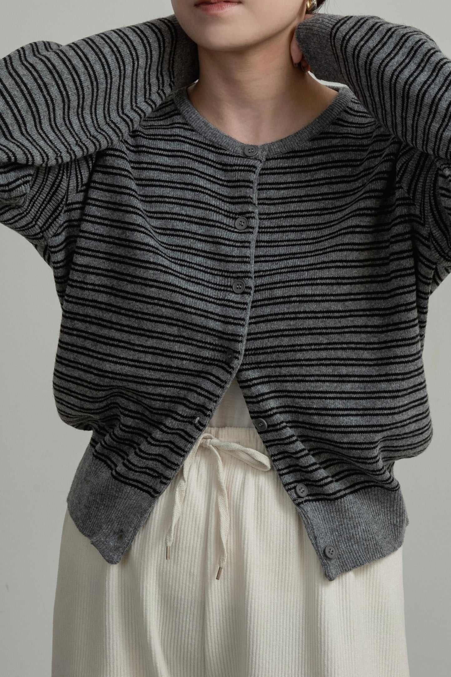 horizontal stripe crew neck cardigan