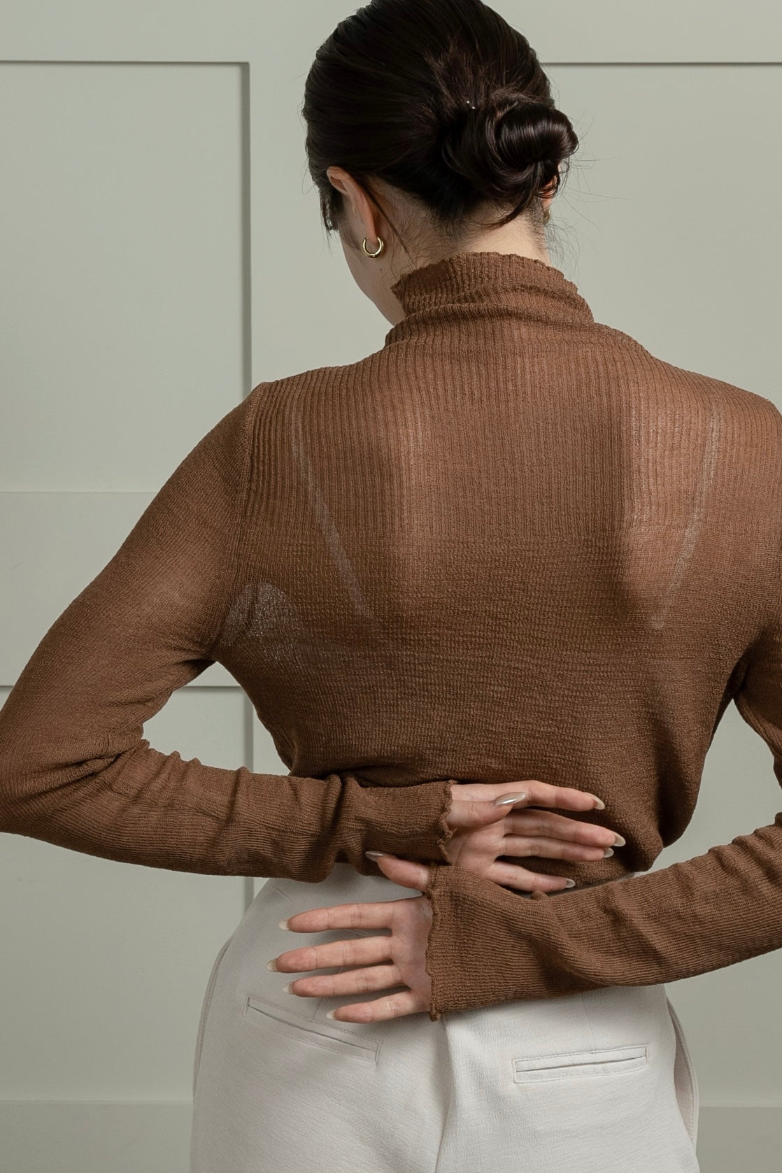 sheer high neck rib tops