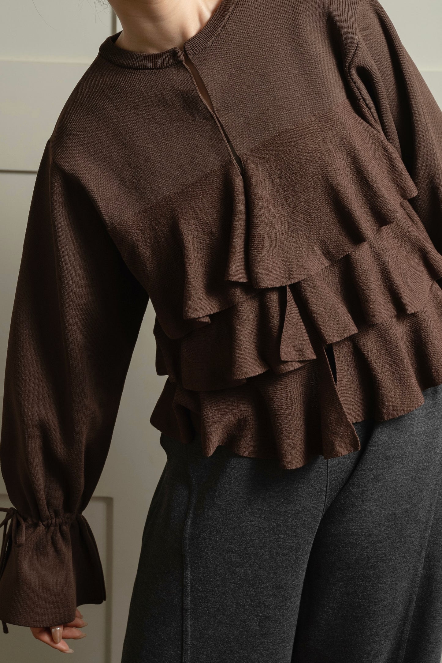 ribbon gather cuffs frill cardigan