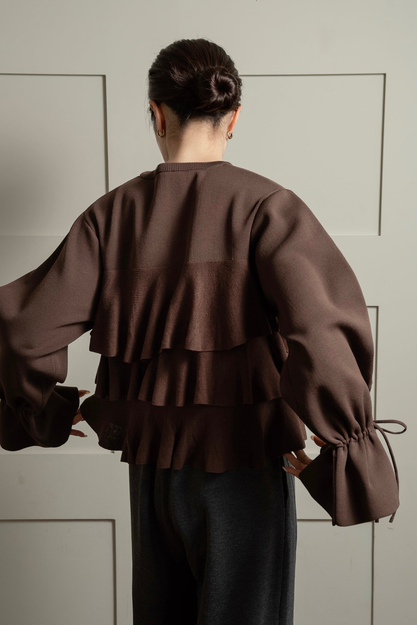 ribbon gather cuffs frill cardigan