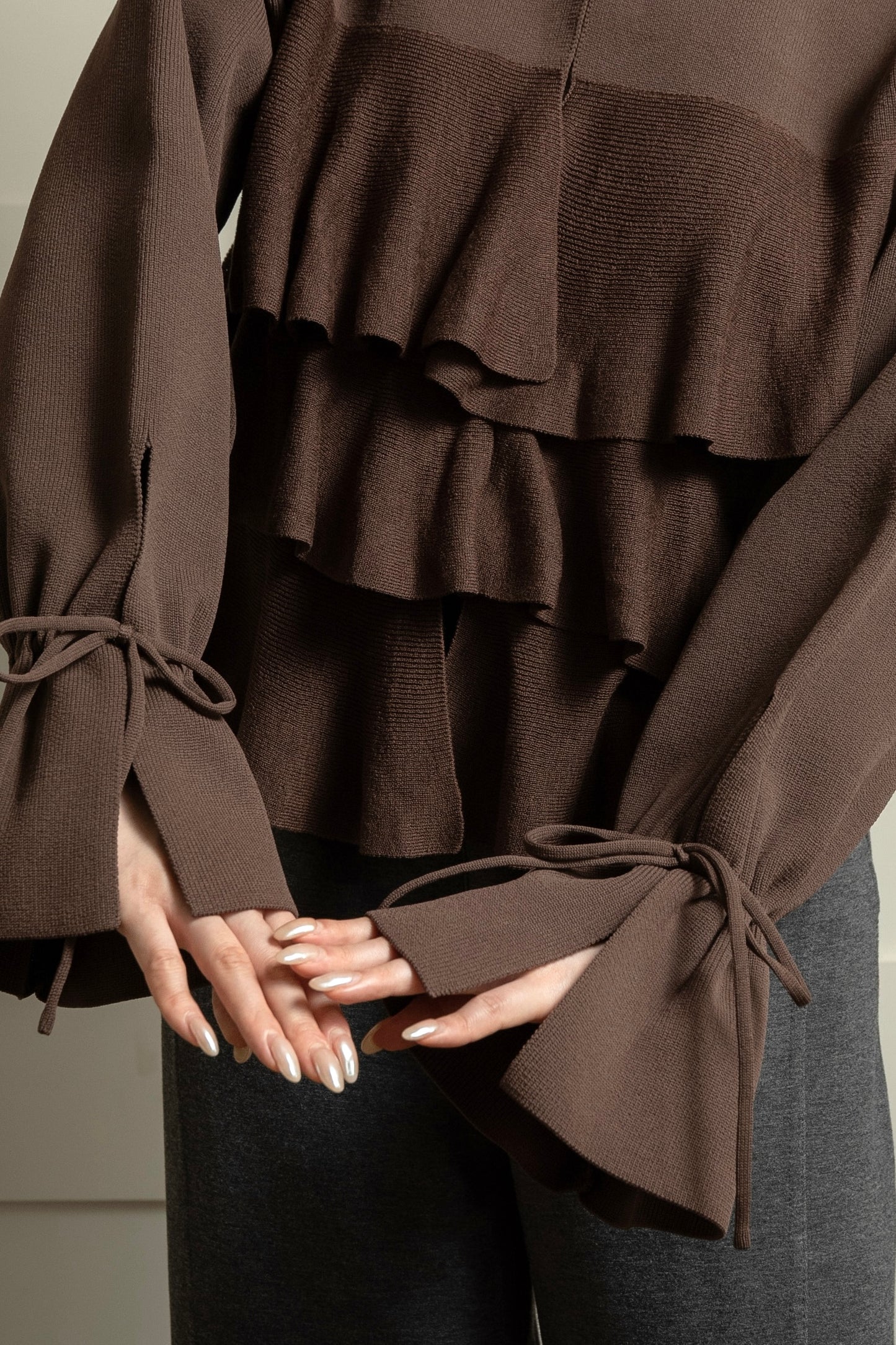 ribbon gather cuffs frill cardigan
