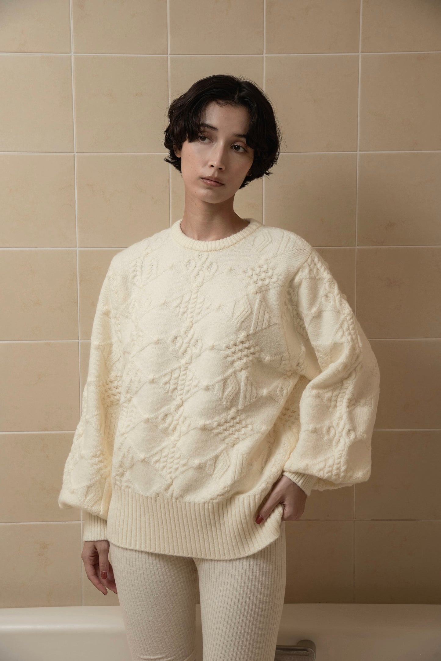 pattern rhombus volume sleeve knit