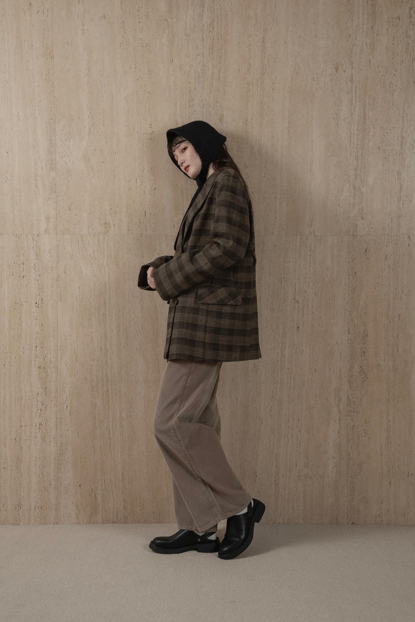 belted check jacket