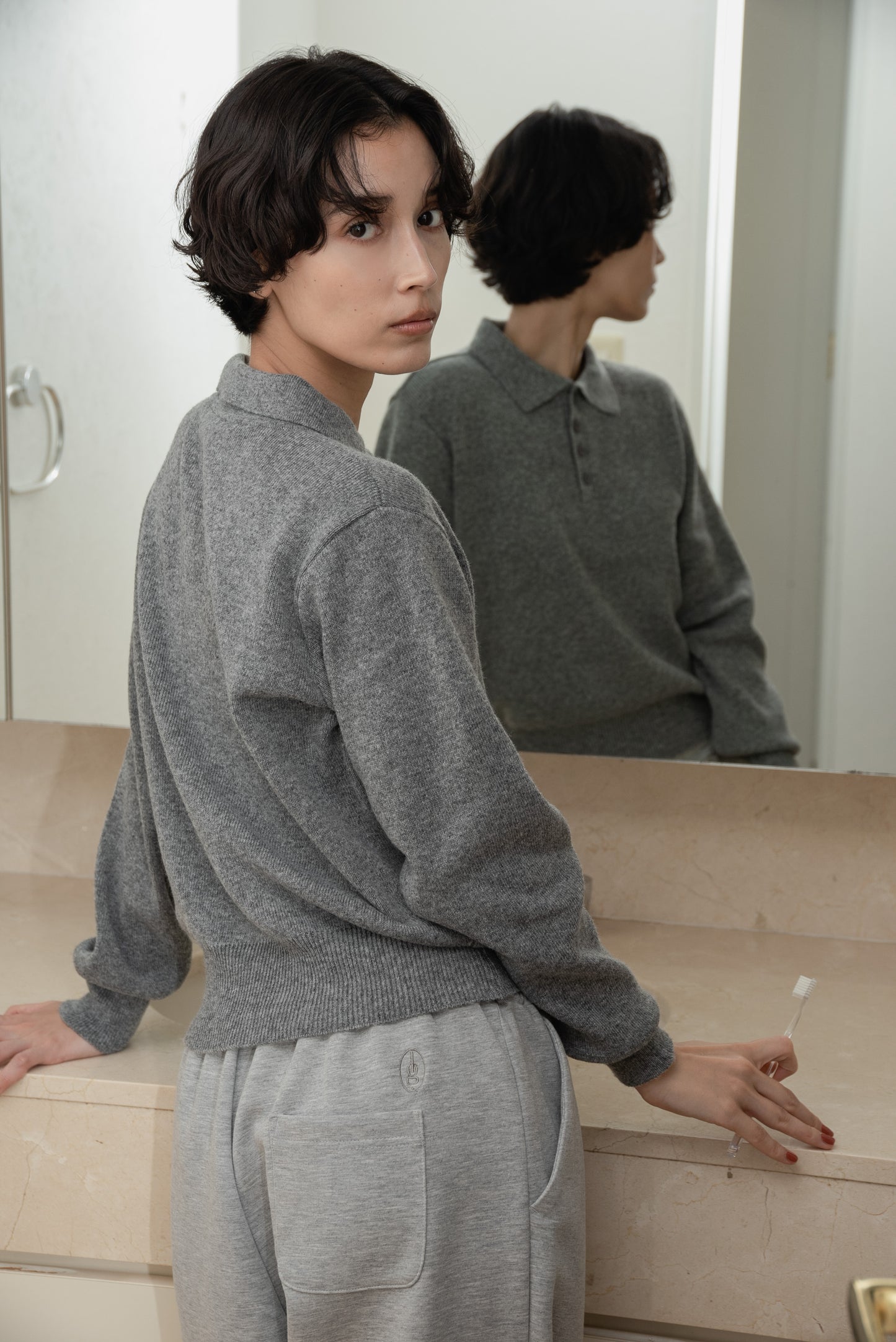 simple polo rafu knit pullover