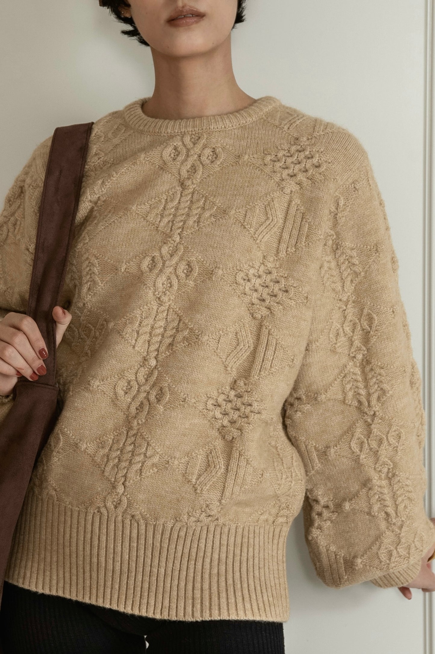 pattern rhombus volume sleeve knit