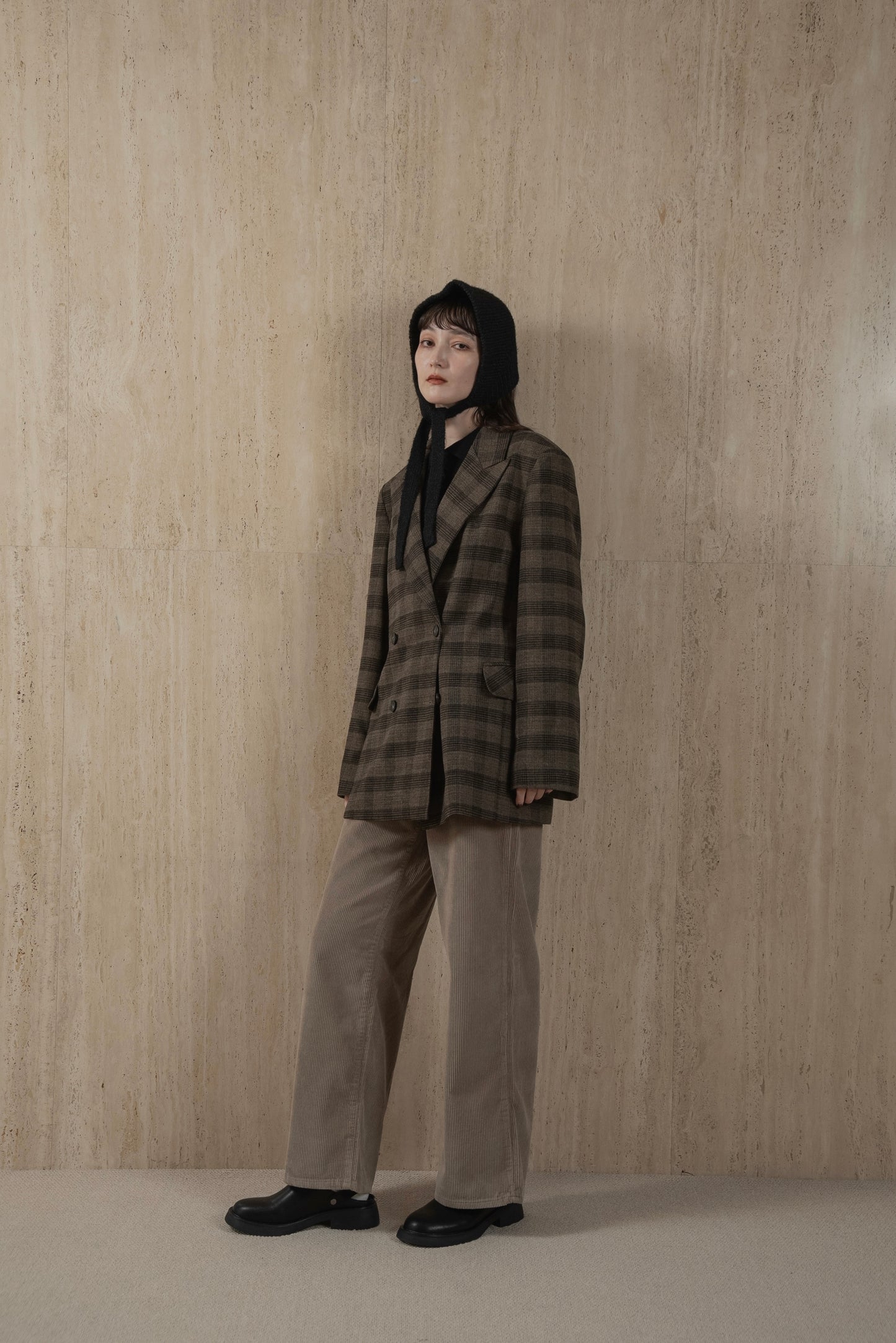 belted check jacket