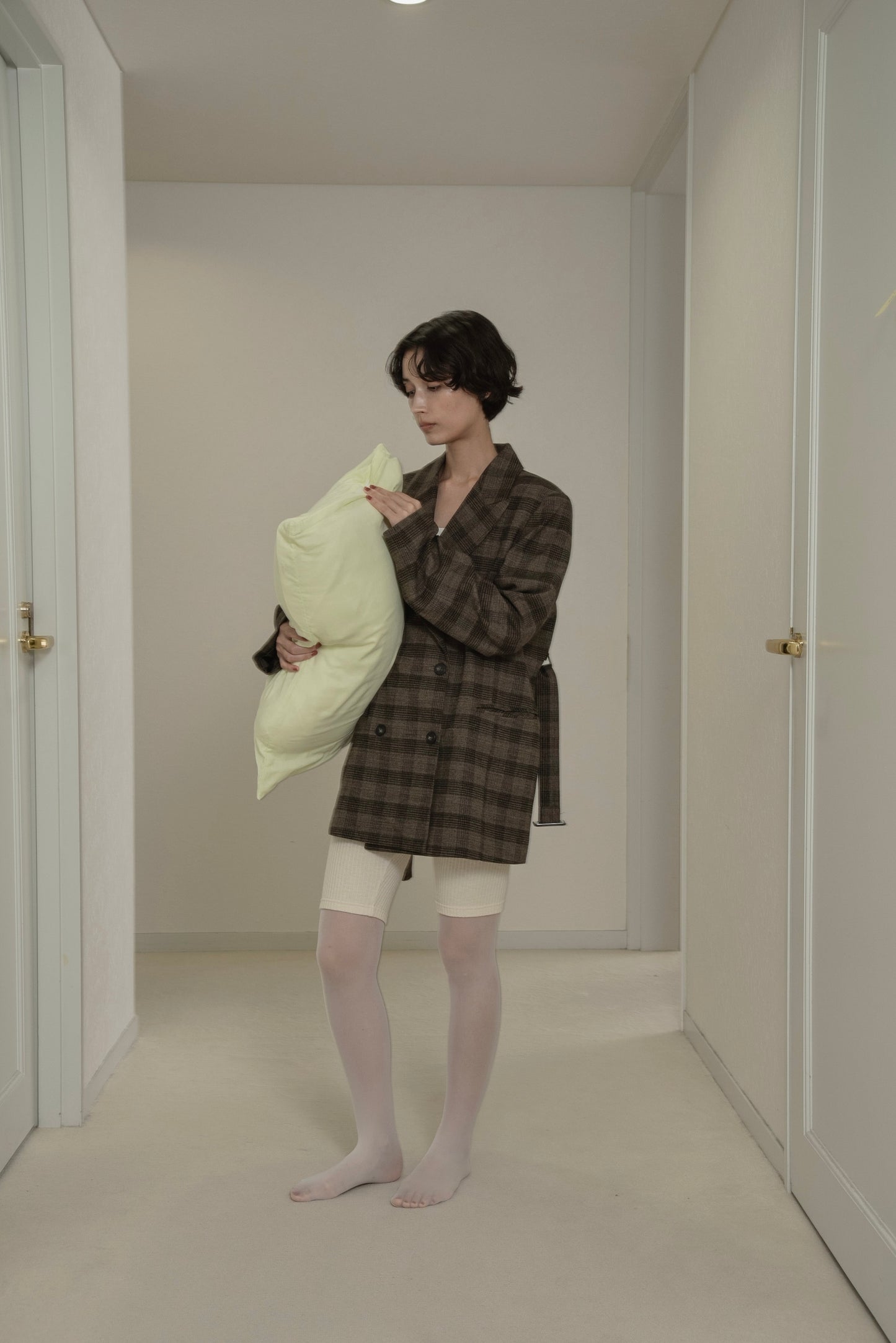 belted check jacket