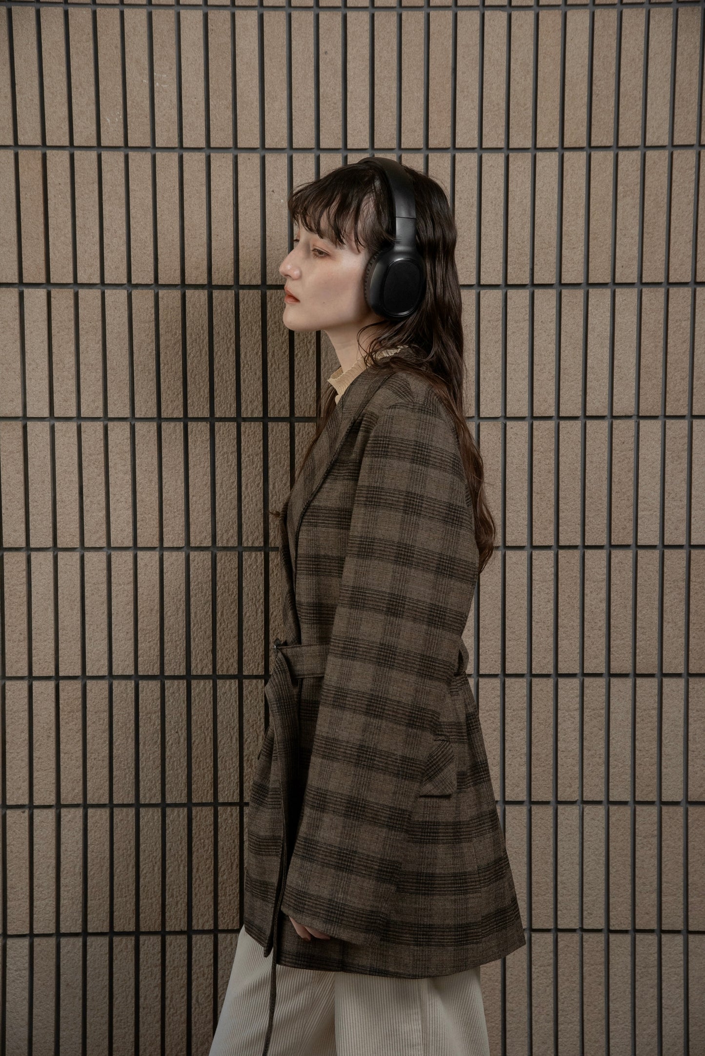 belted check jacket