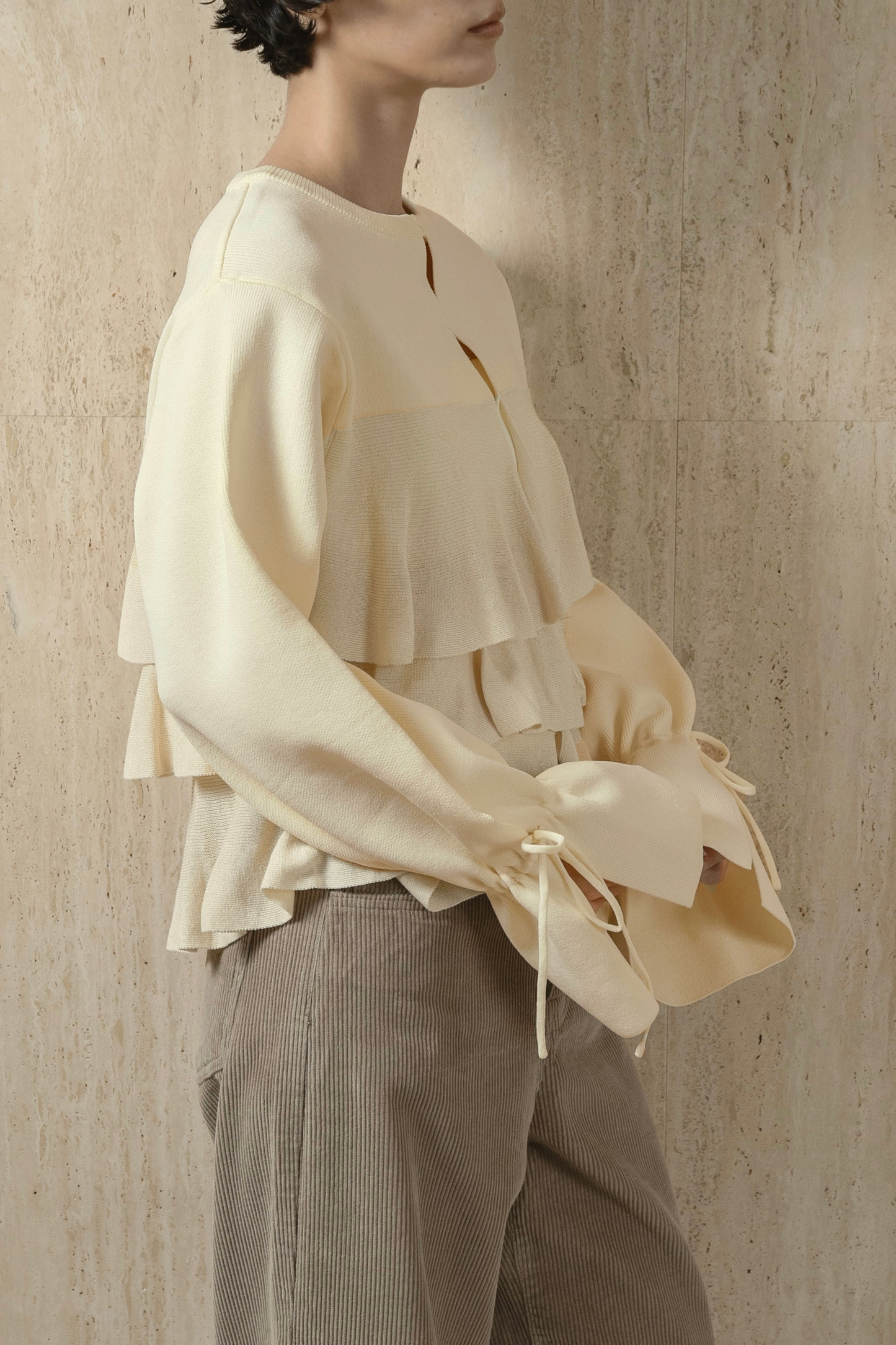 ribbon gather cuffs frill cardigan