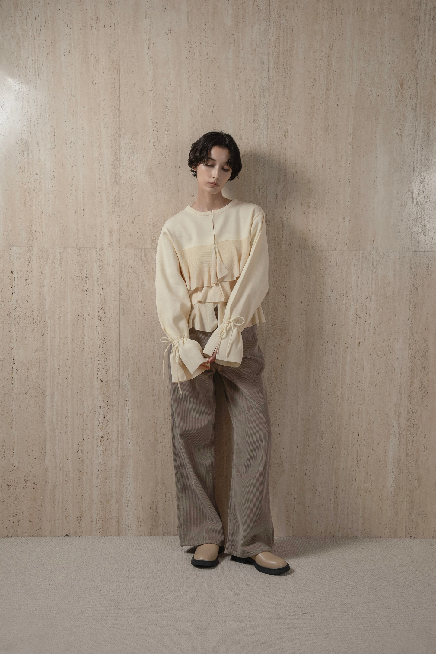 ribbon gather cuffs frill cardigan
