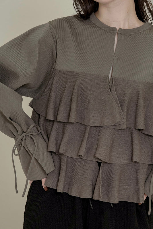 ribbon gather cuffs frill cardigan