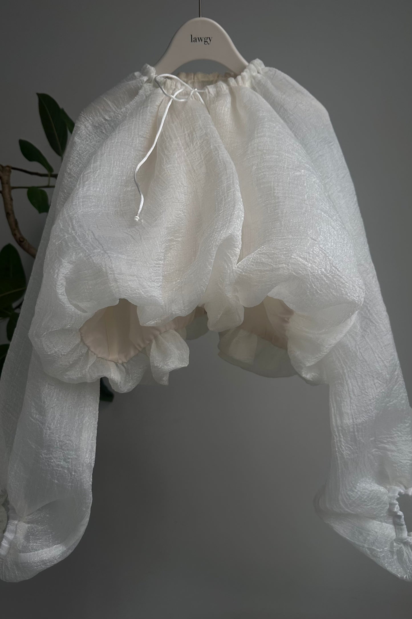 hem balloon volume sheer blouse