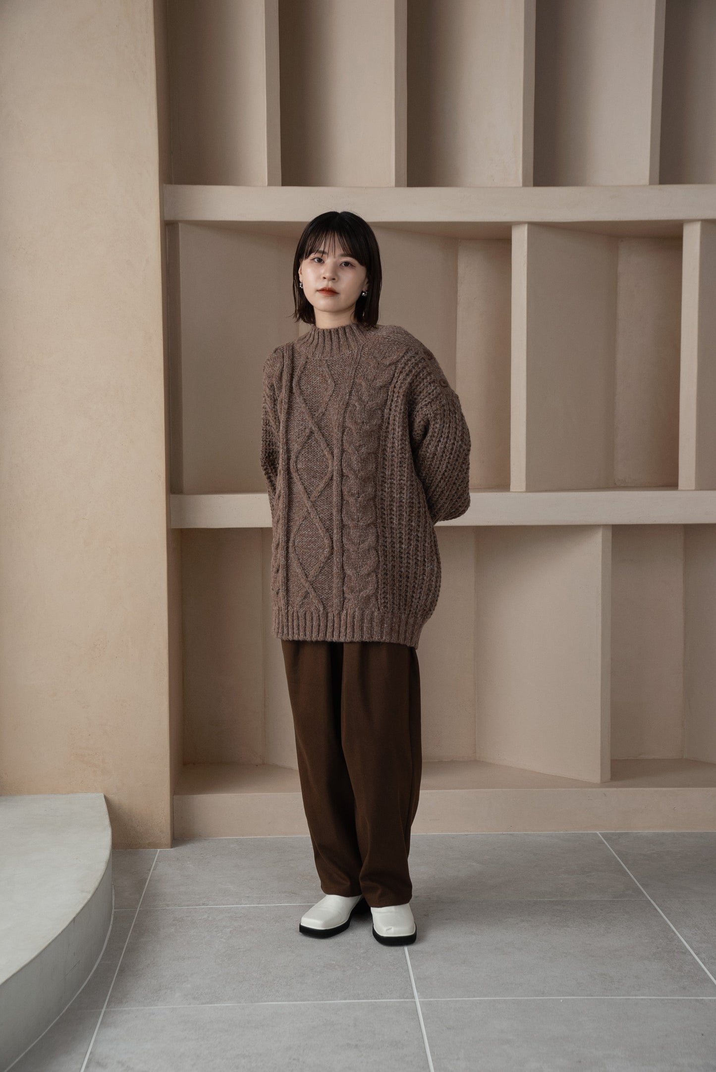 cable button over size knit