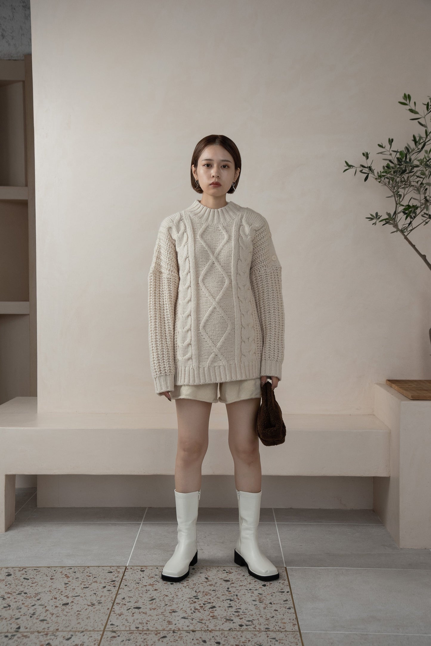 cable button over size knit