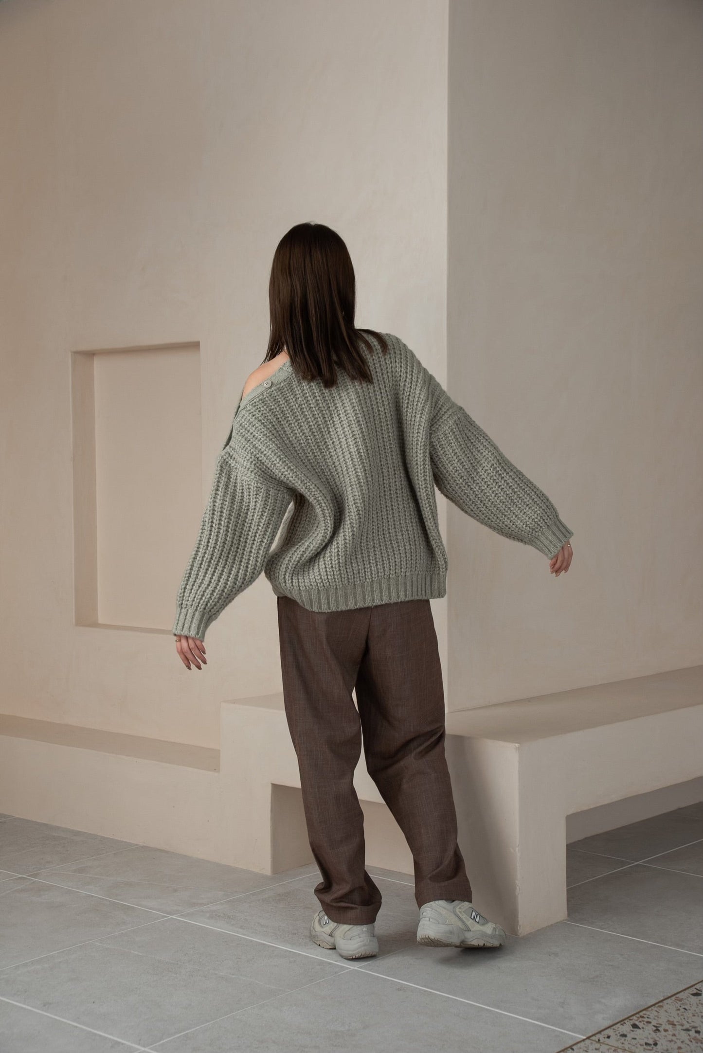 cable button over size knit