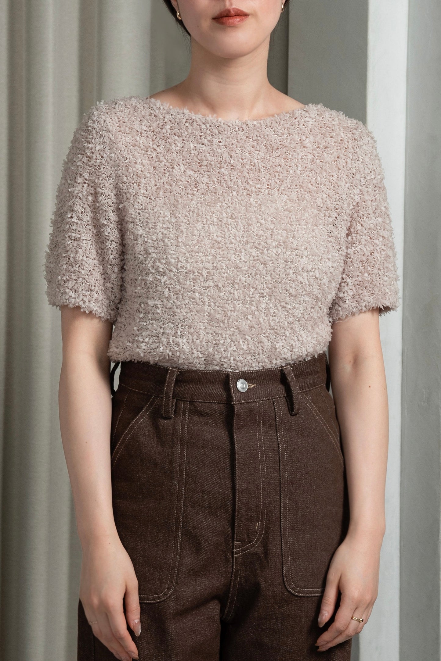 tape yarn short sleeves tops