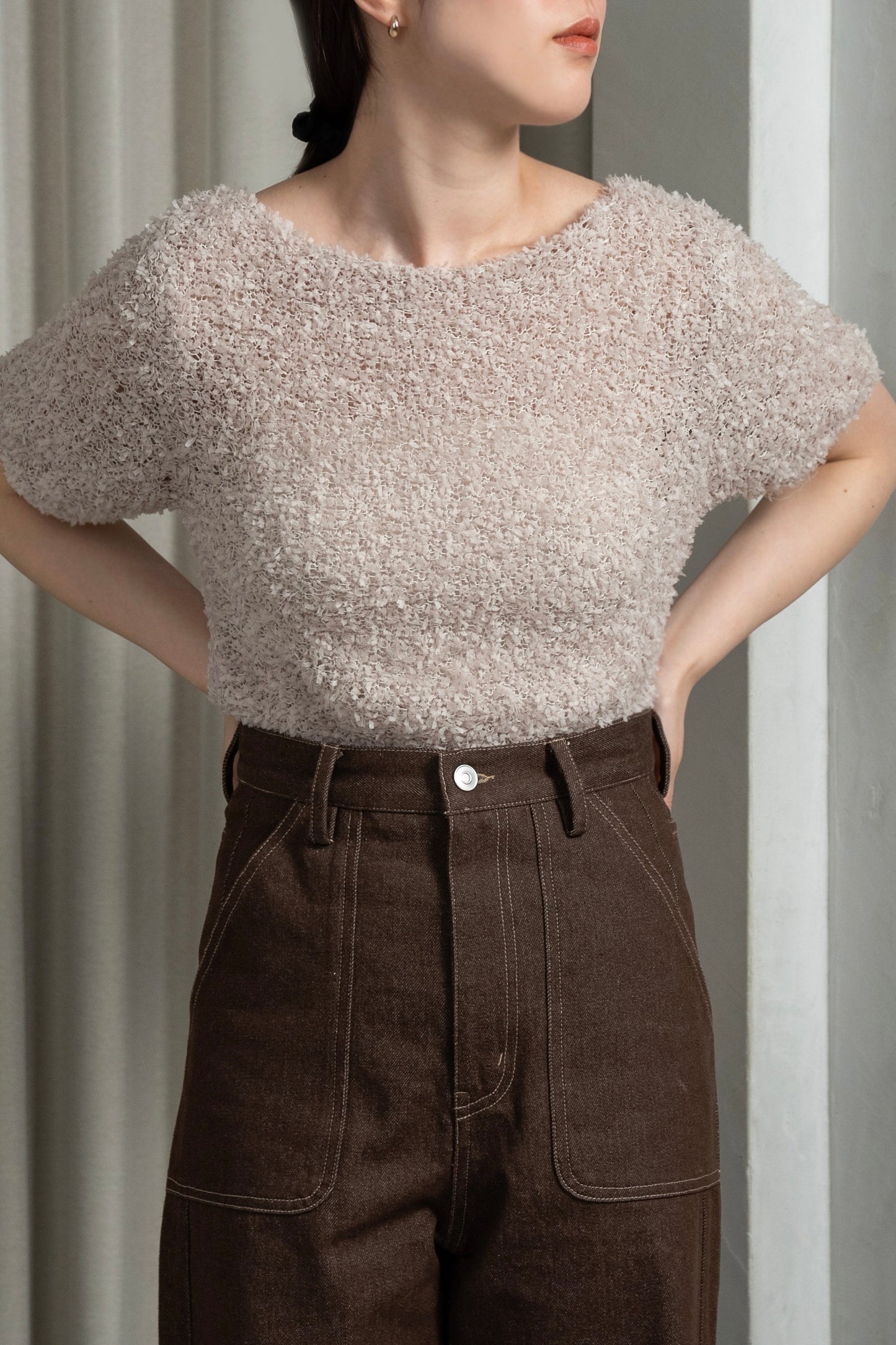 tape yarn short sleeves tops